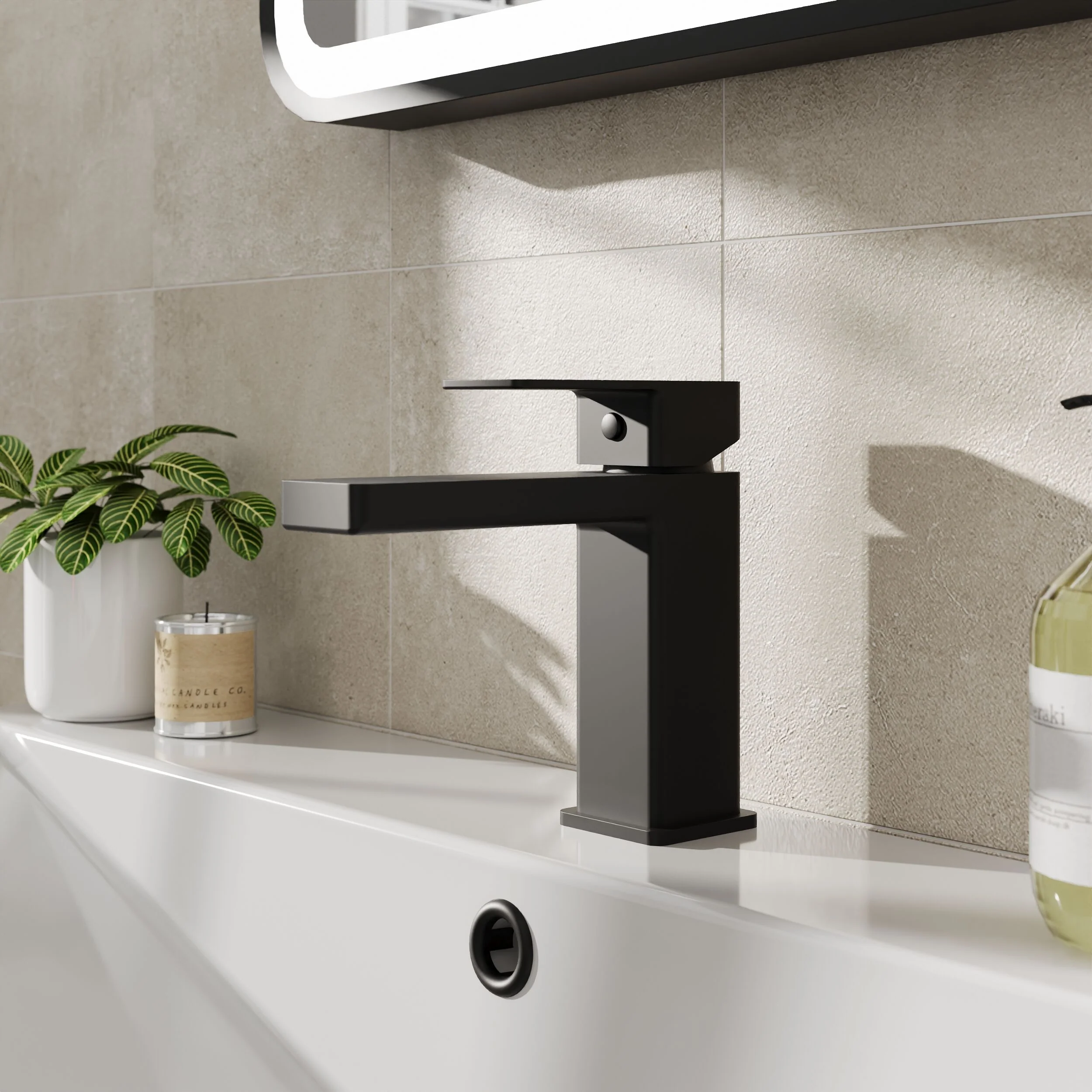 Milldale Contemporary Square Mono Basin Mixer Bathroom Sink Tap with Push Button Waste - Image 5