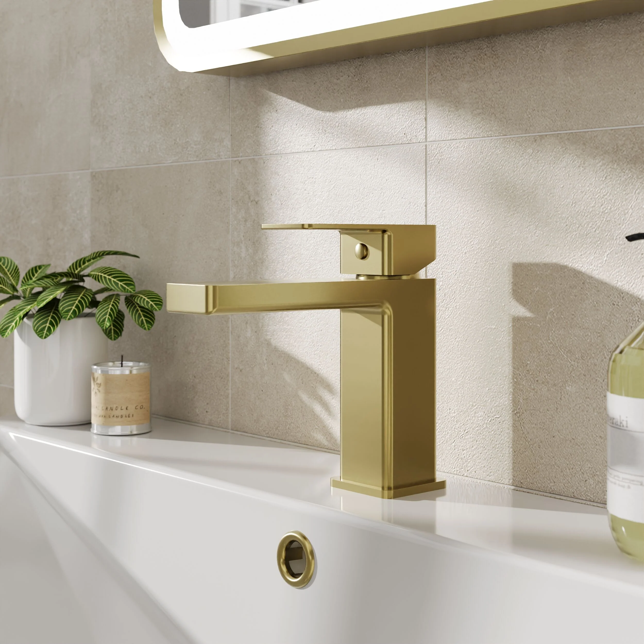 Milldale Contemporary Square Mono Basin Mixer Bathroom Sink Tap with Push Button Waste - Image 6