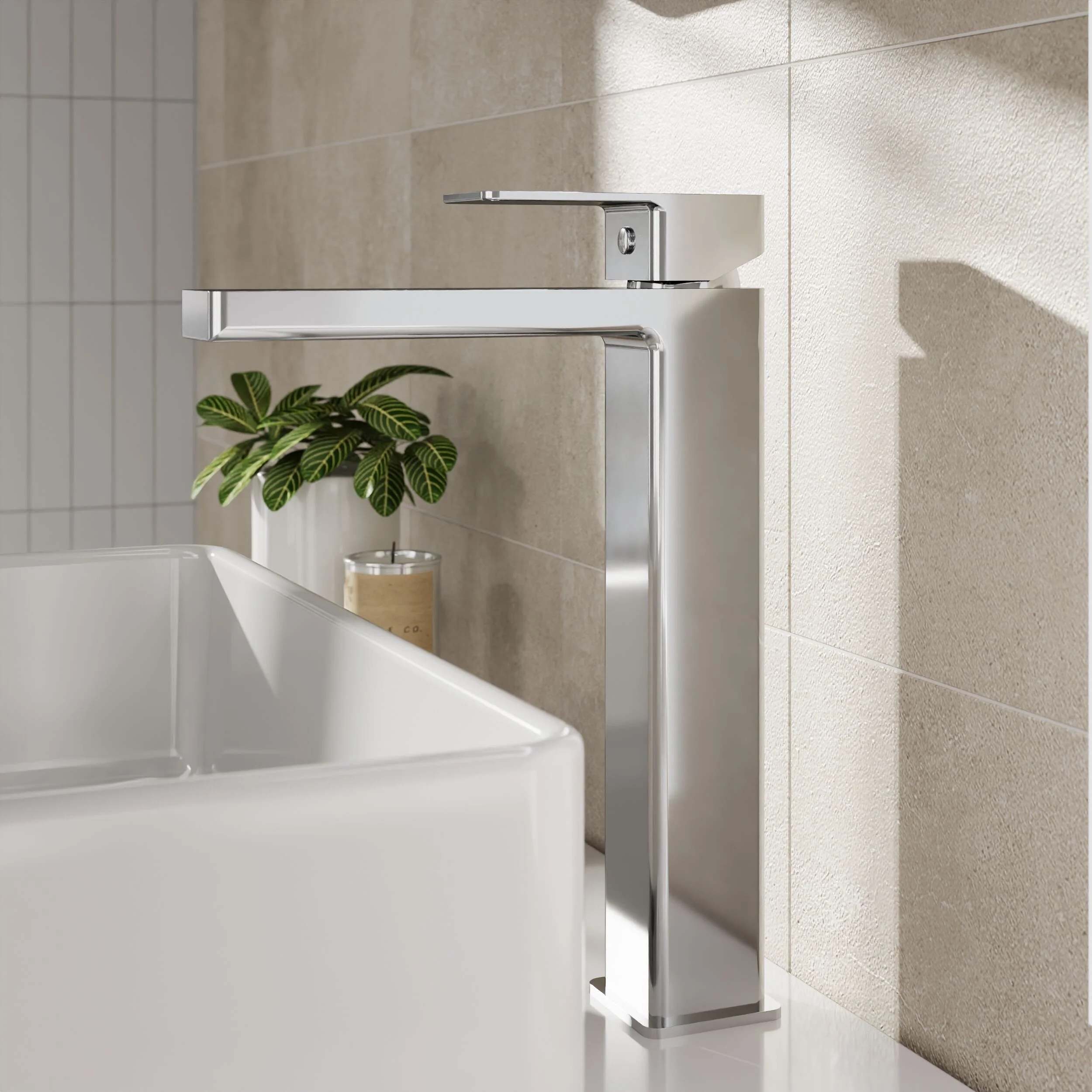 Milldale Contemporary Square Tall High Rise Mono Basin Mixer Tap - Choice of Finish - Image 3