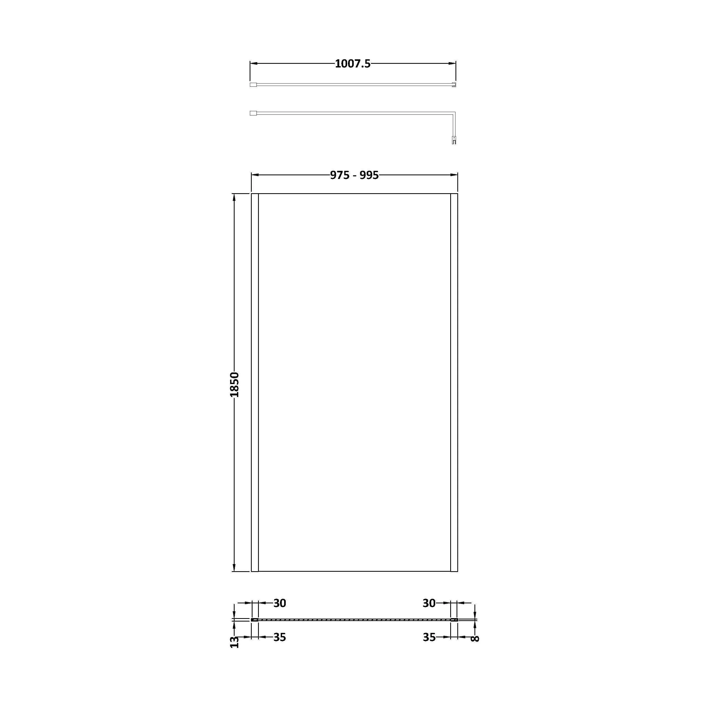 Balterley Wetroom Screen with Support Bar, 1000mm, Brushed Brass - Image 2