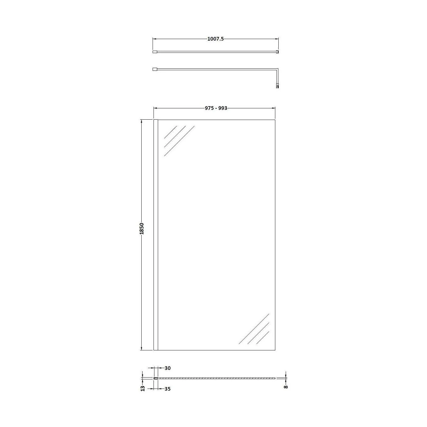 Balterley Wetroom Screen with Support Bar, 1000mm, Brushed Bronze - Image 2