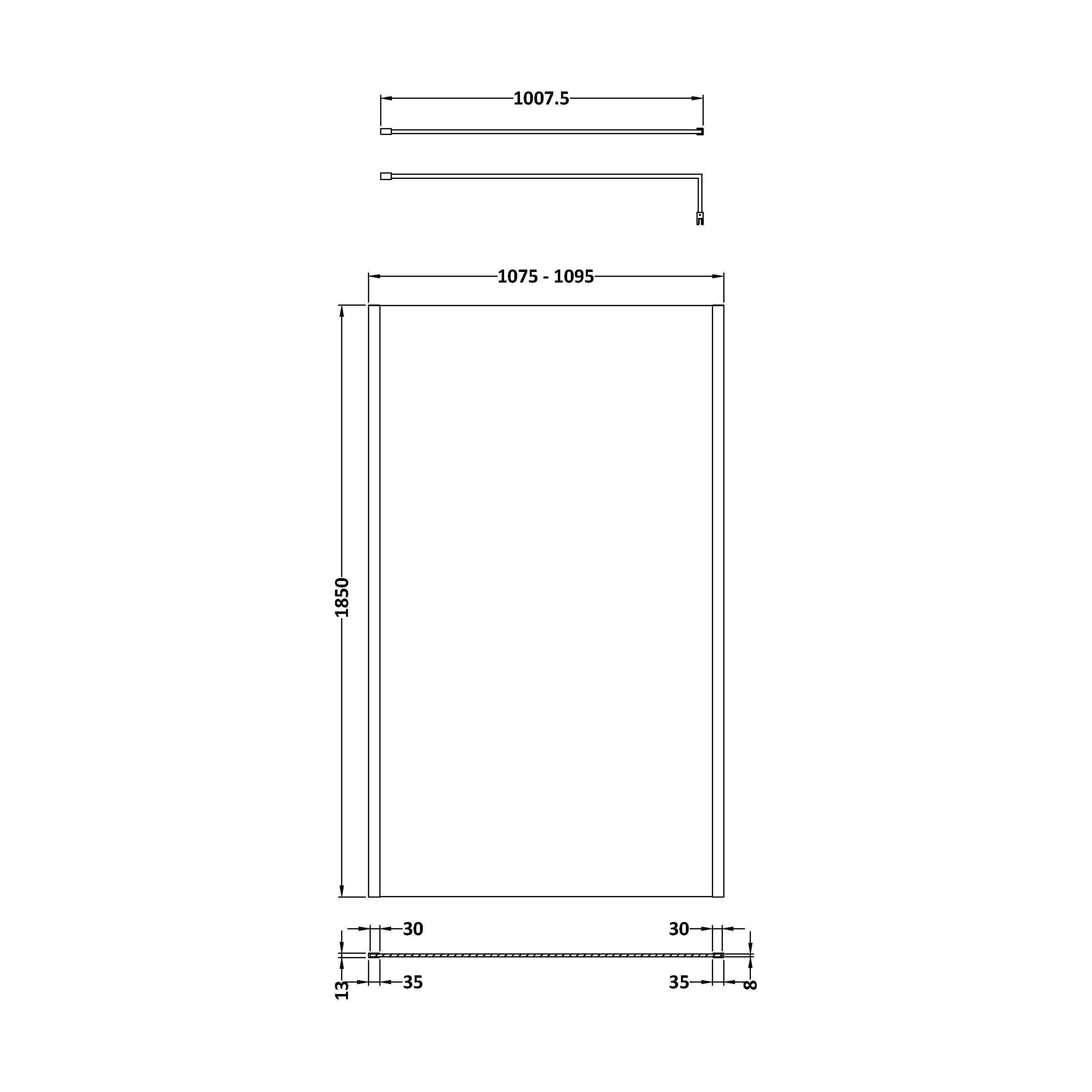 Balterley Wetroom Screen with Support Bar, 1100mm, Brushed Brass - Image 2