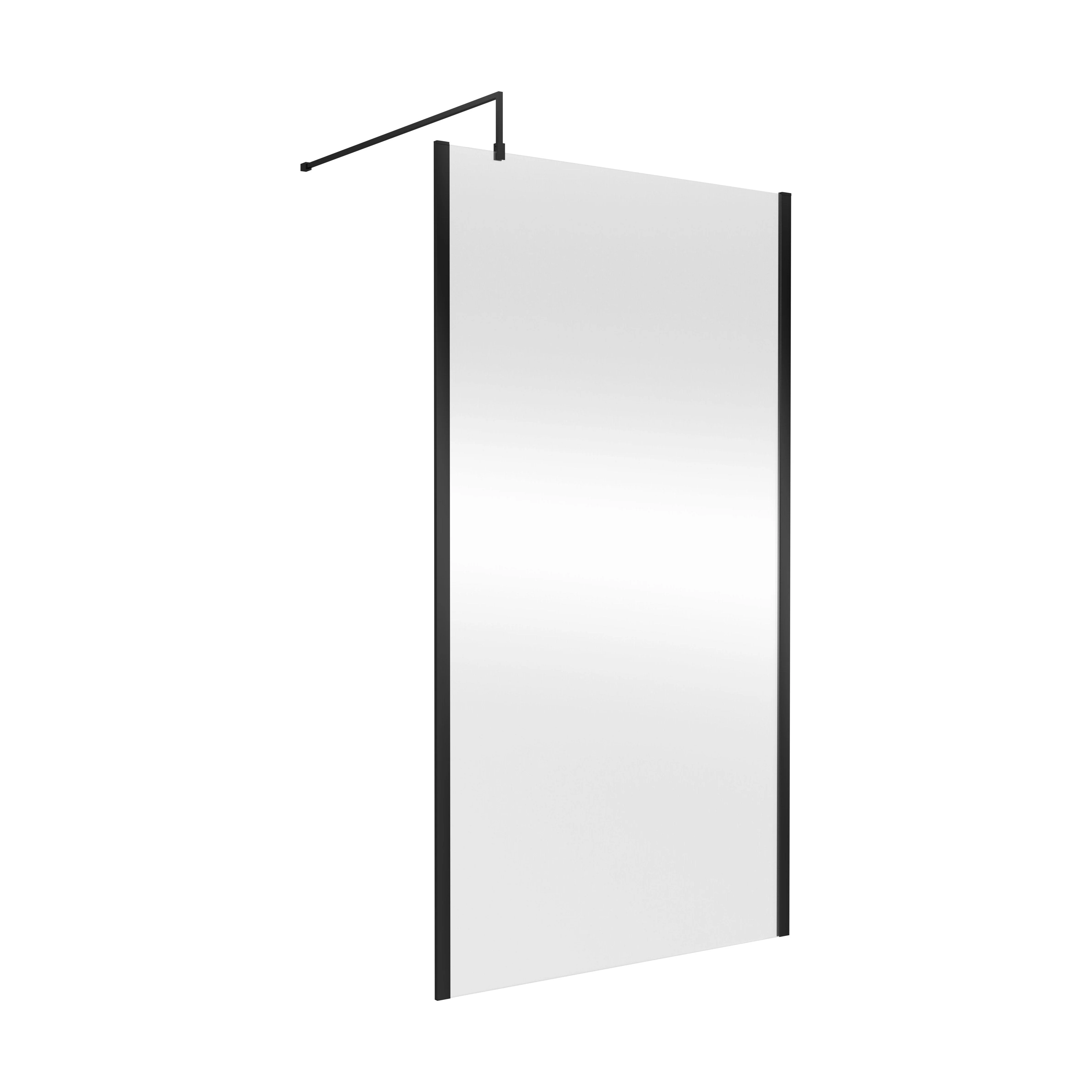 Balterley Wetroom Screen with Support Bar, 1100mm, Matt Black