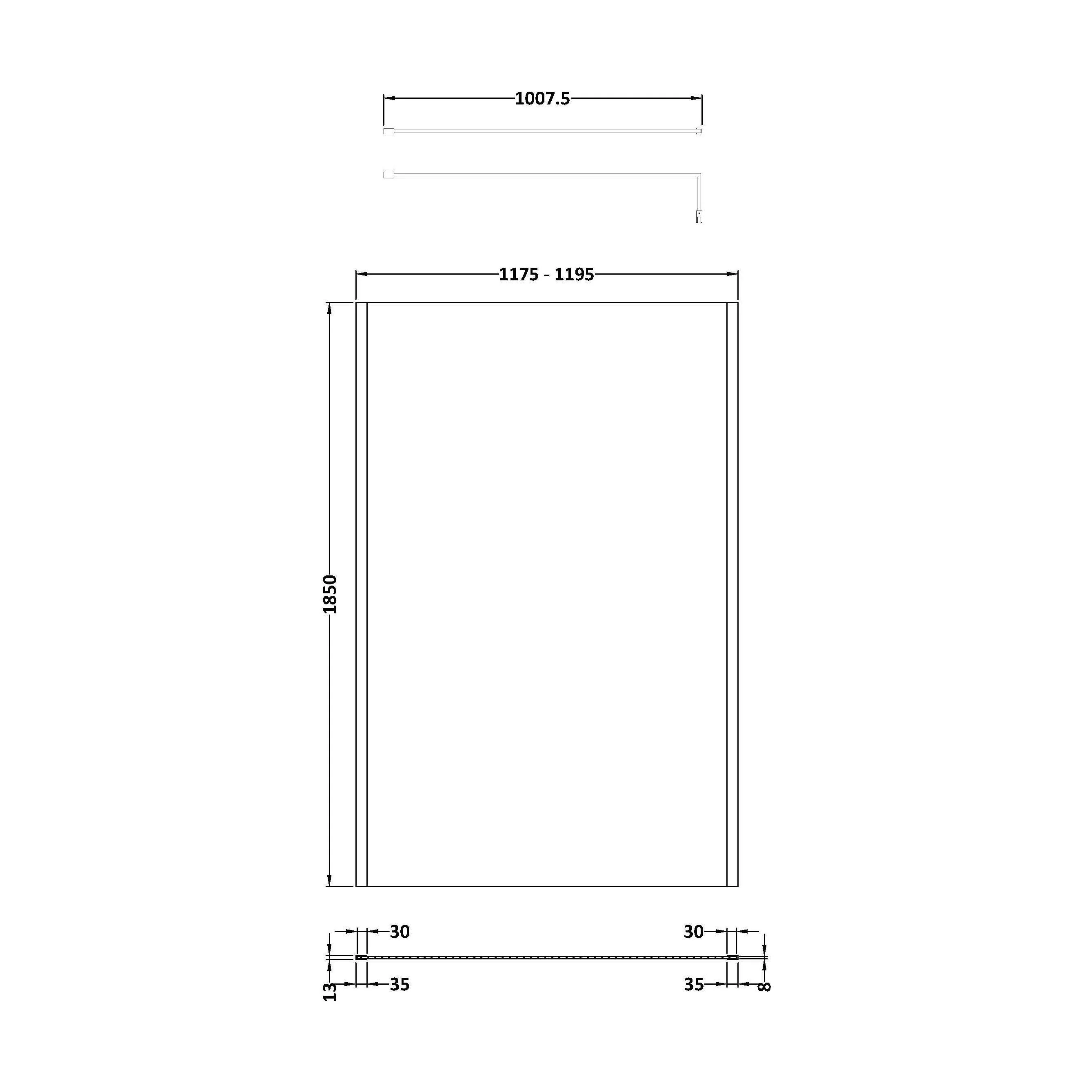 Balterley Wetroom Screen with Support Bar, 1200mm, Matt Black - Image 2