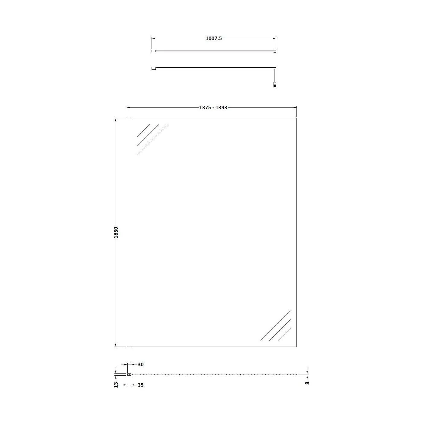 Balterley Wetroom Screen with Support Bar, 1400mm, Brushed Bronze - Image 2