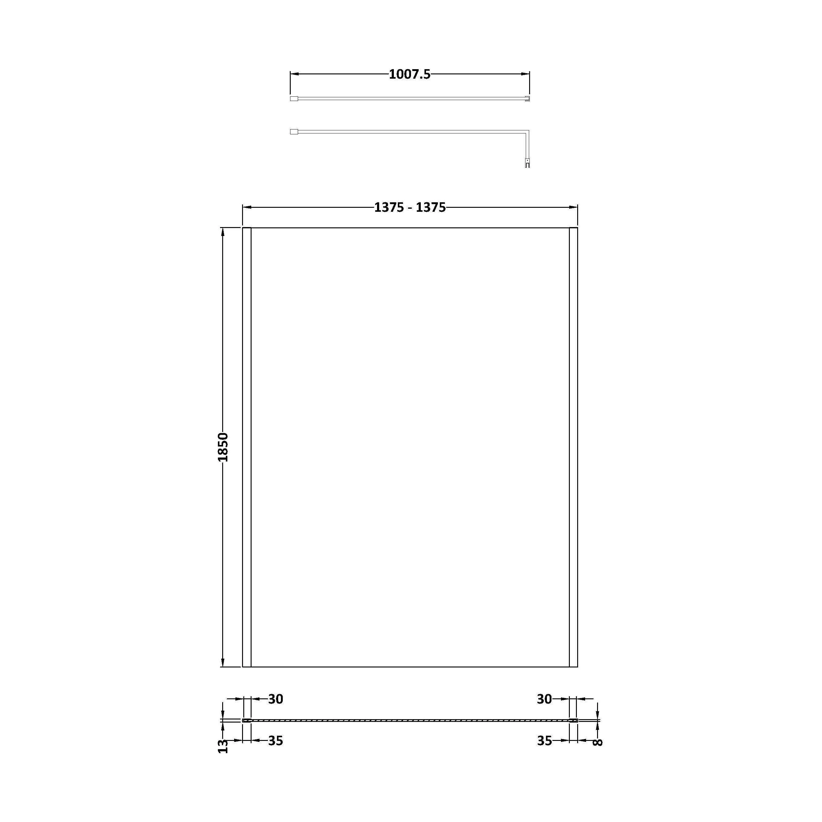 Balterley Wetroom Screen with Support Bar, 1400mm, Matt Black - Image 2