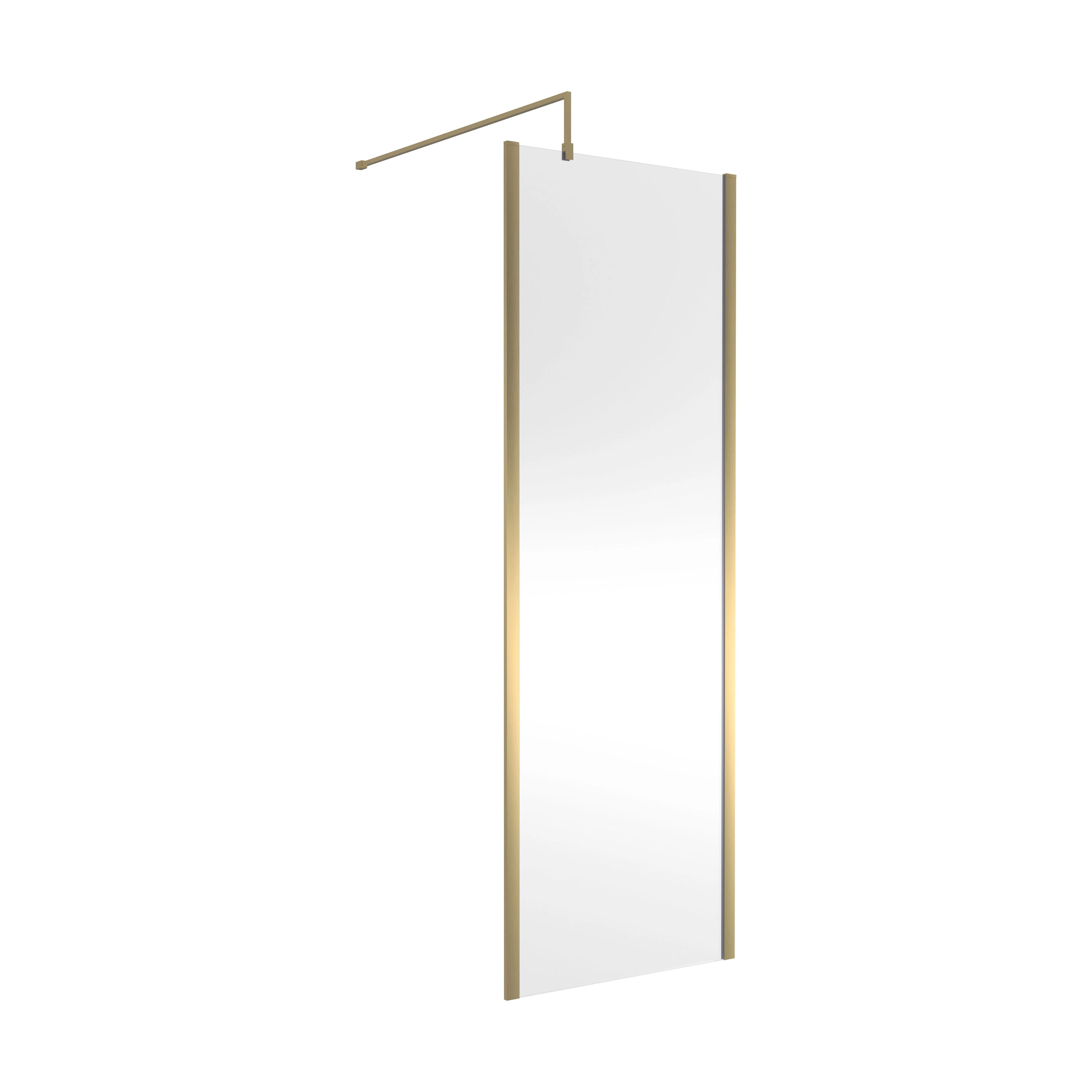 Balterley Wetroom Screen with Support Bar, 700mm, Brushed Brass