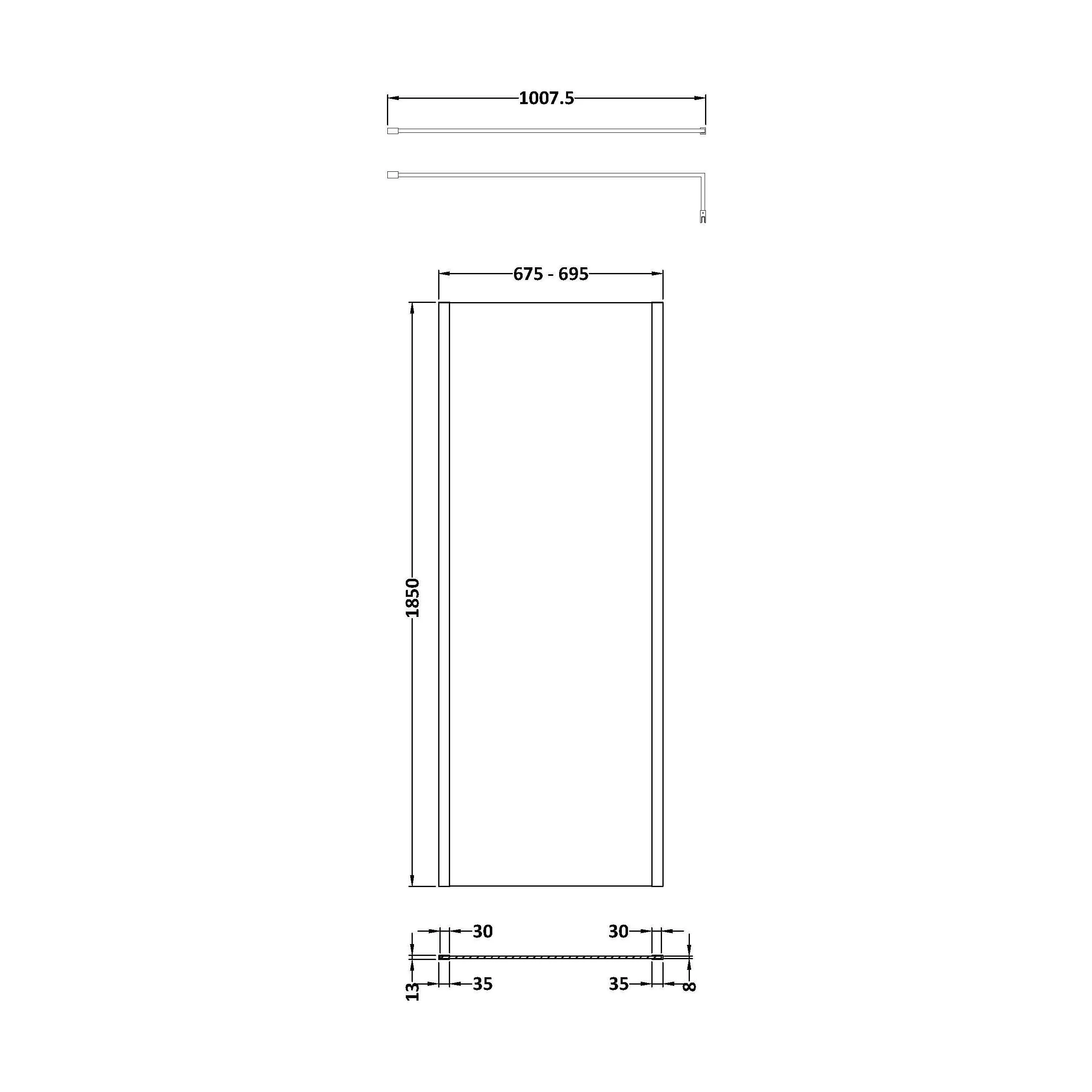 Balterley Wetroom Screen with Support Bar, 700mm, Brushed Brass - Image 2