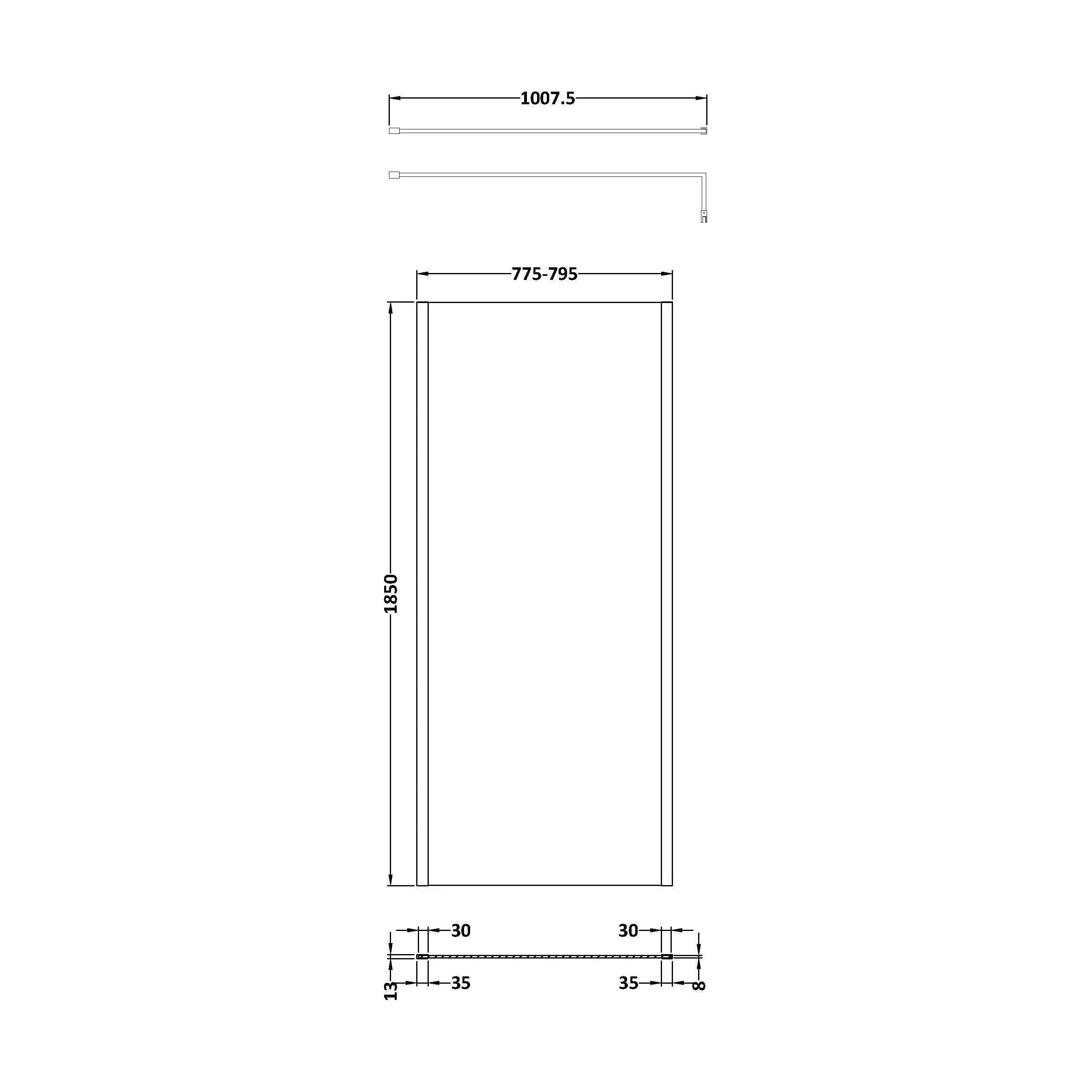 Balterley Wetroom Screen with Support Bar, 800mm, Brushed Brass - Image 2