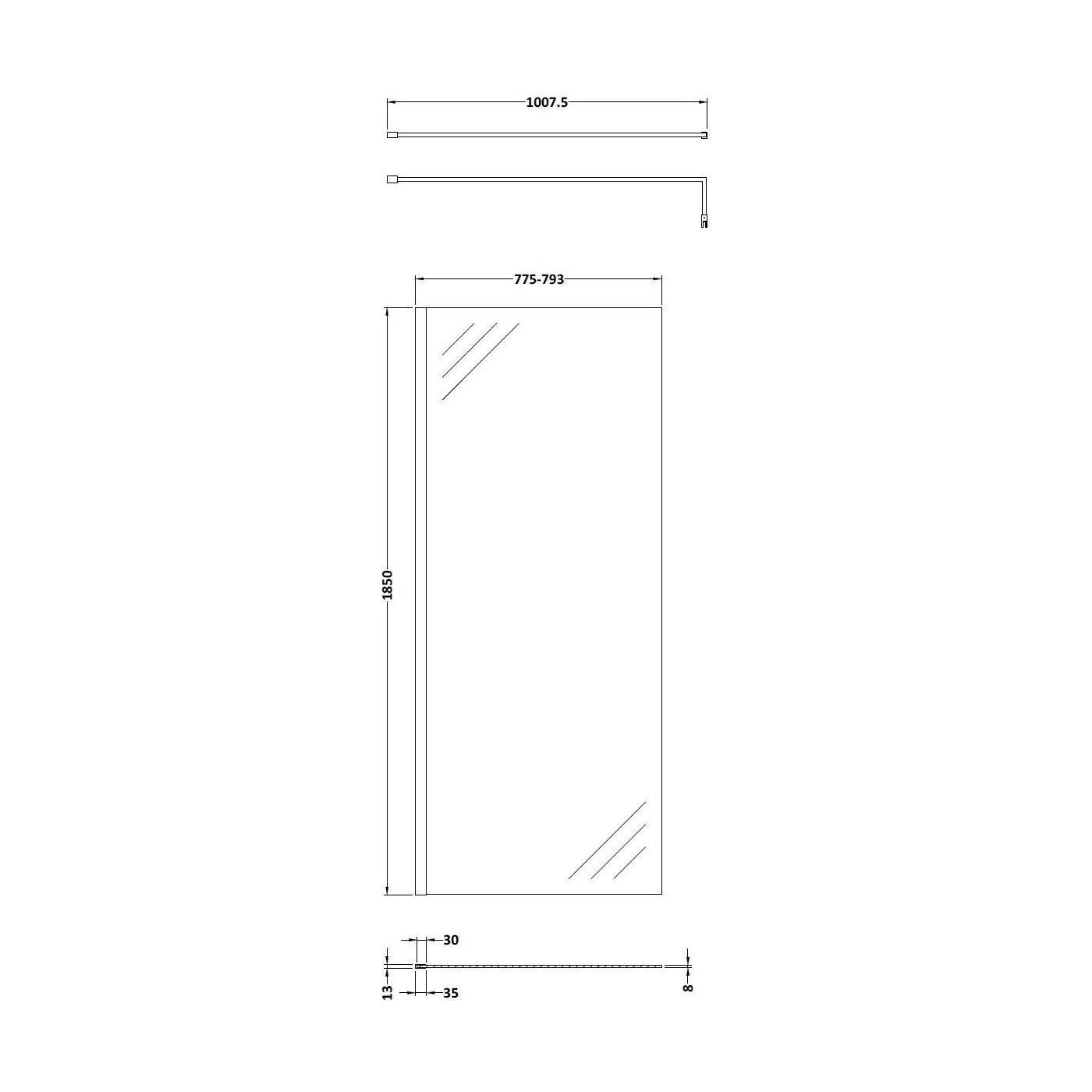 Balterley Wetroom Screen with Support Bar, 800mm, Brushed Bronze - Image 2