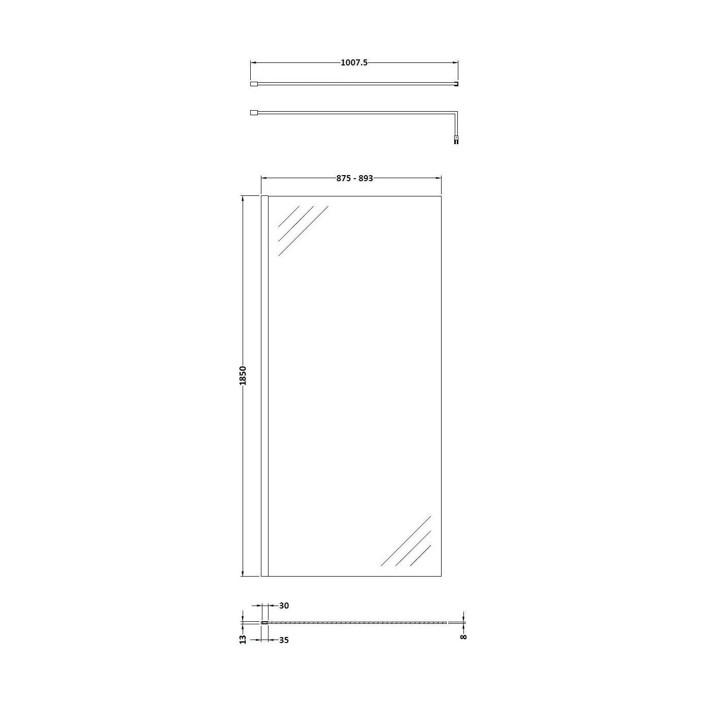 Balterley Wetroom Screen with Support Bar, 900mm, Brushed Bronze - Image 2