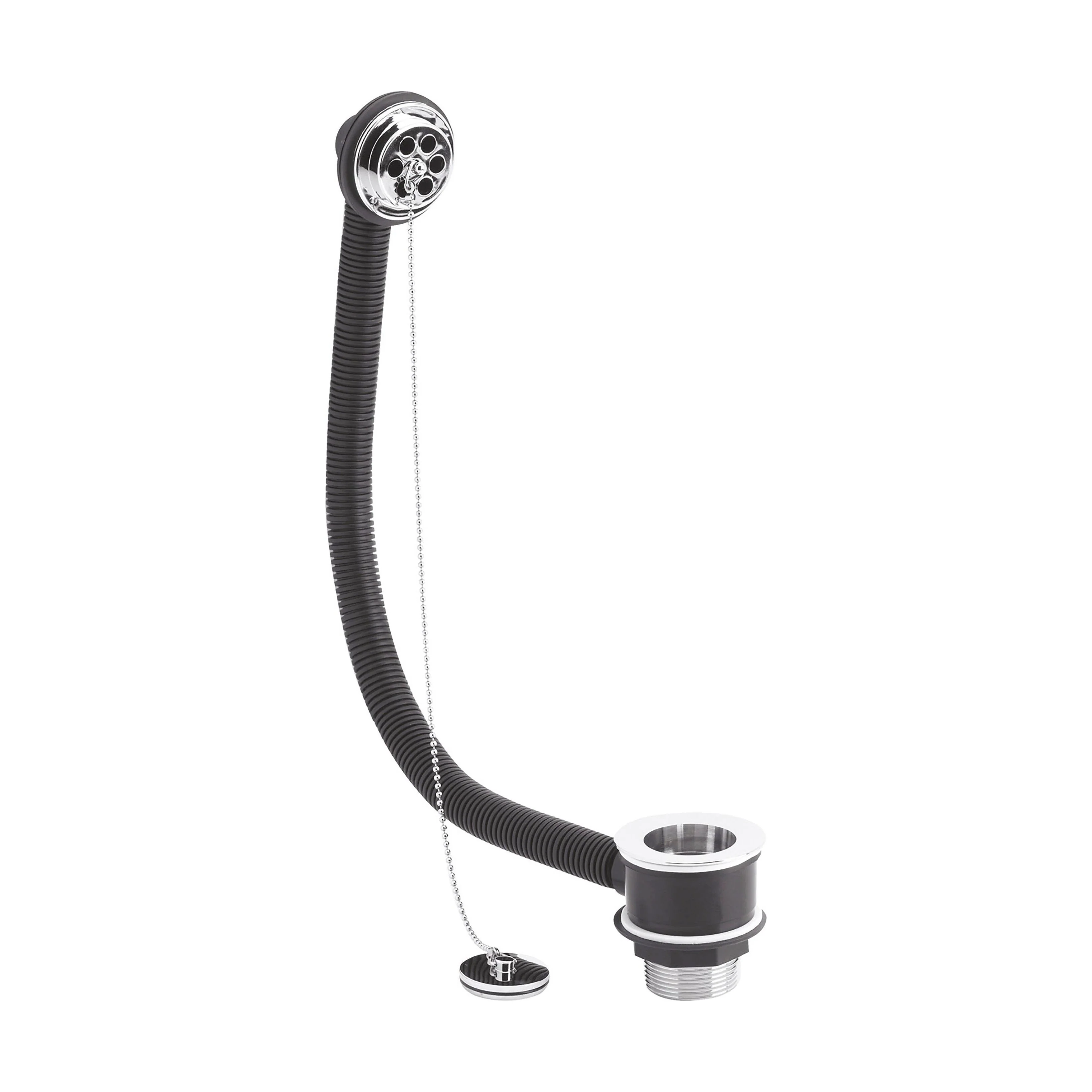 Balterley Bath Waste with Overflow, Brass Plug and Ball Chain, for Baths up to 5mm - Chrome