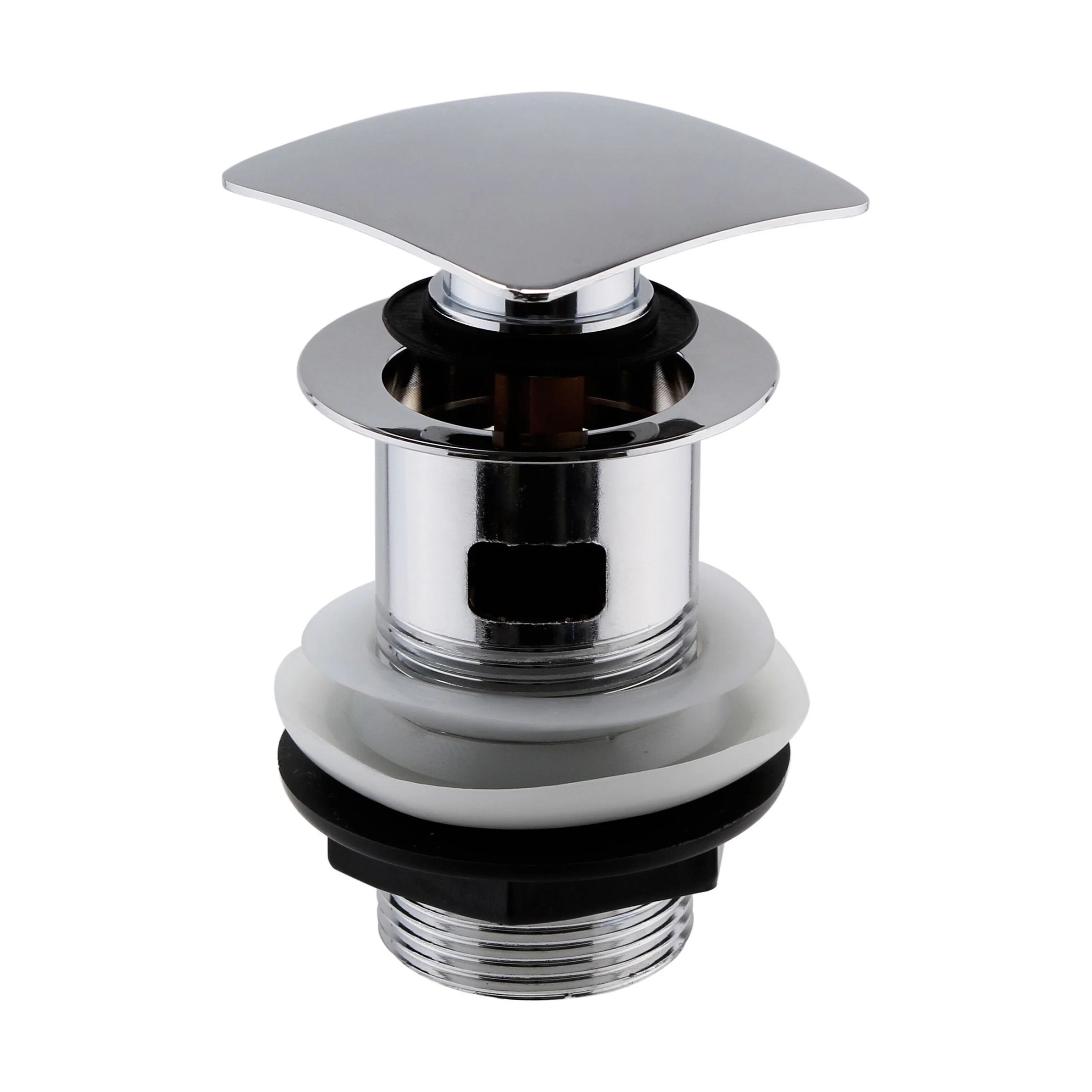 Square Slotted Push Button Basin Waste - Chrome
