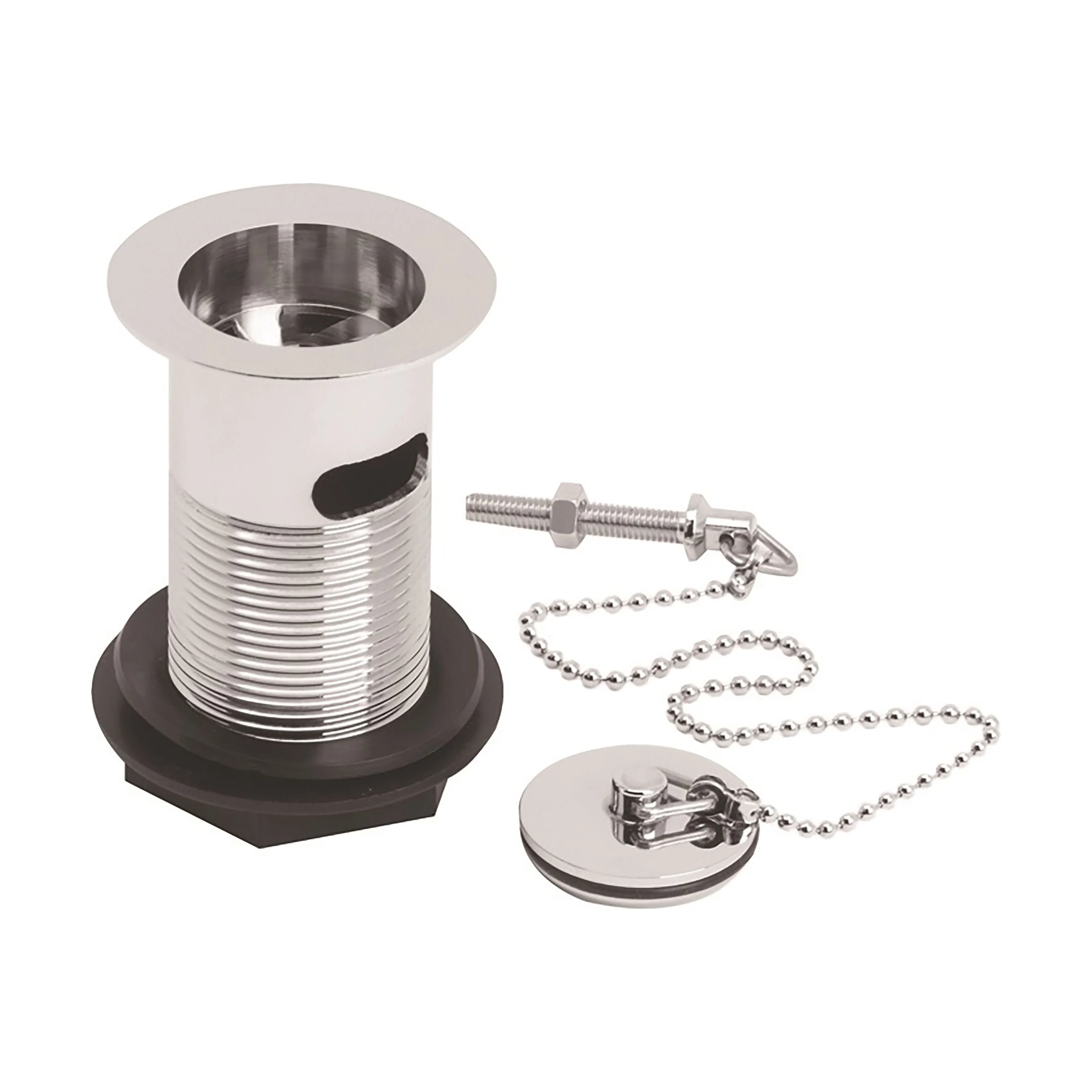 Balterley Basin Waste with Brass Plug & Chain, Slotted Round Design, Durable Build, 60mm x 88mm - Chrome