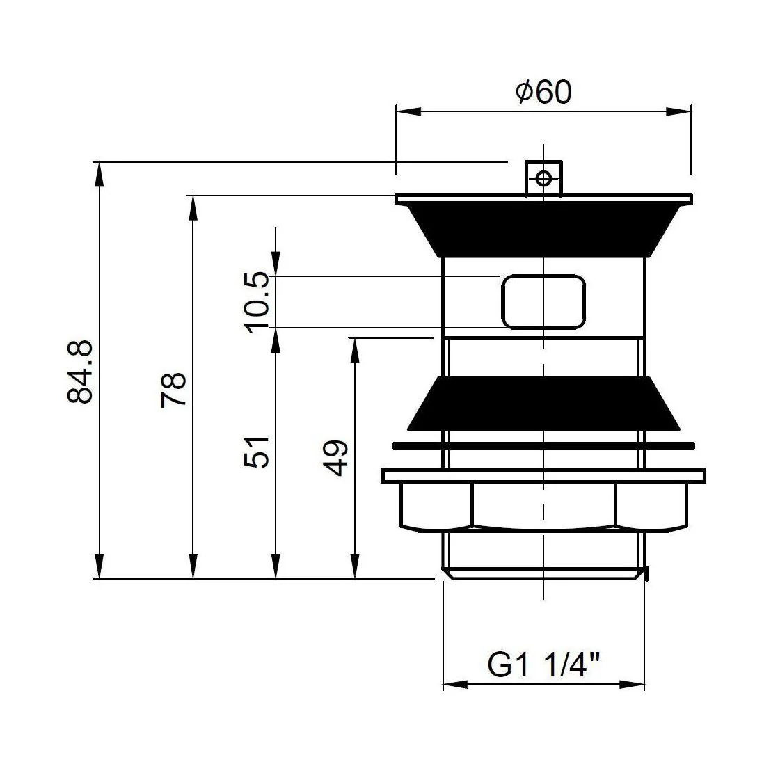 Balterley Basin Waste with Brass Plug & Chain, Slotted Round Design, Durable Build, 60mm x 88mm - Chrome - Image 2