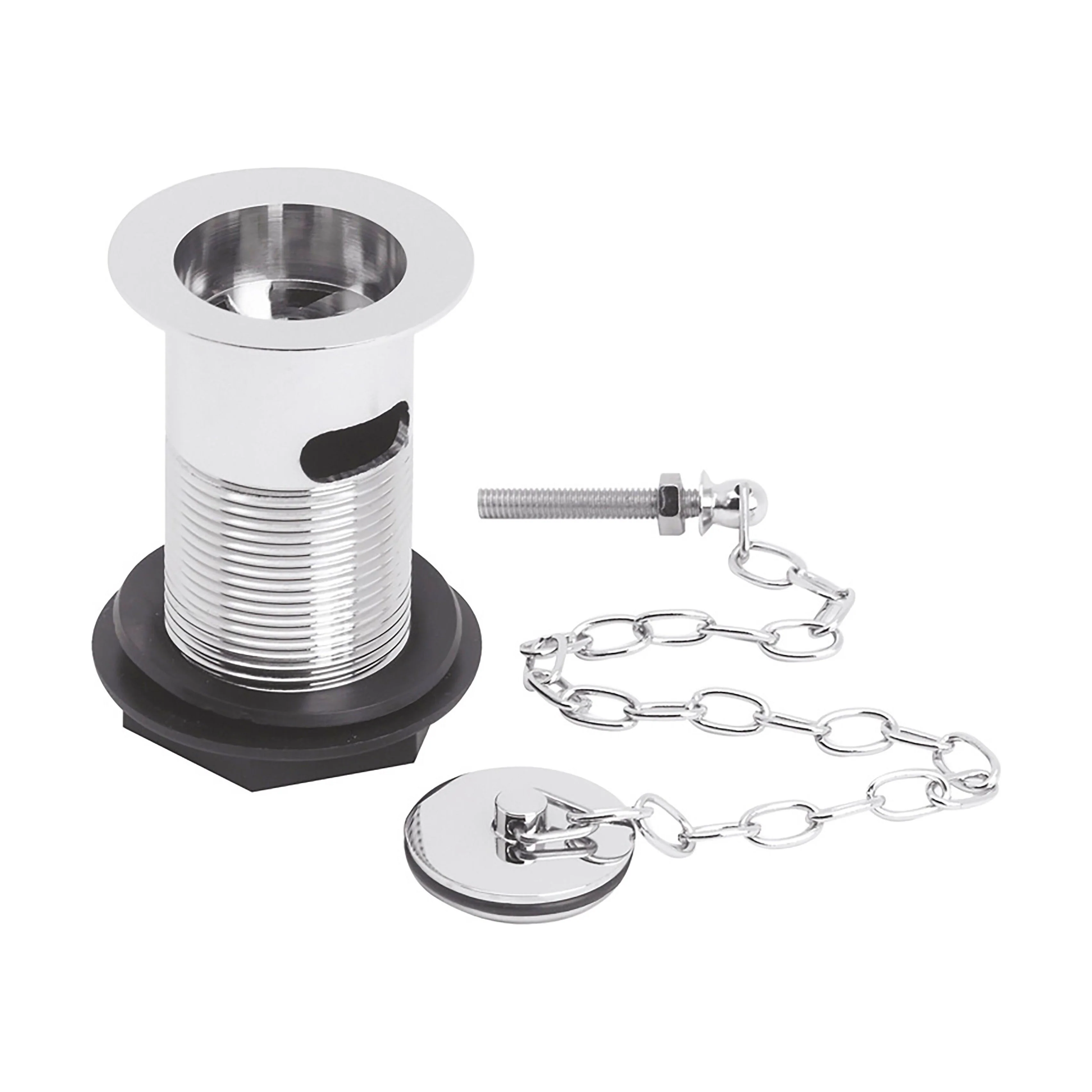 Balterley Round Basin Waste with Brass Plug and Link Chain, Slotted for Overflow - Chrome Finish
