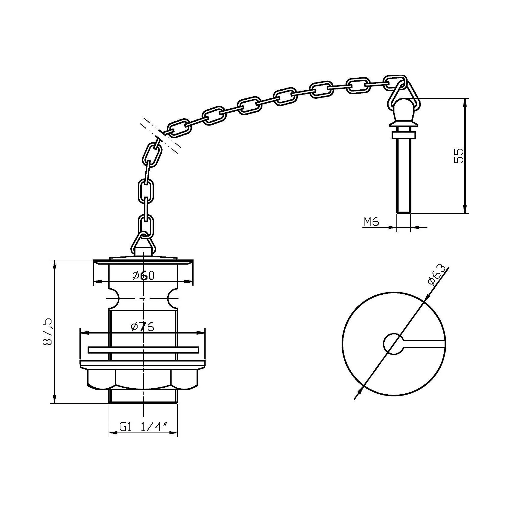 Balterley Round Basin Waste with Brass Plug and Link Chain, Slotted for Overflow - Chrome Finish - Image 2