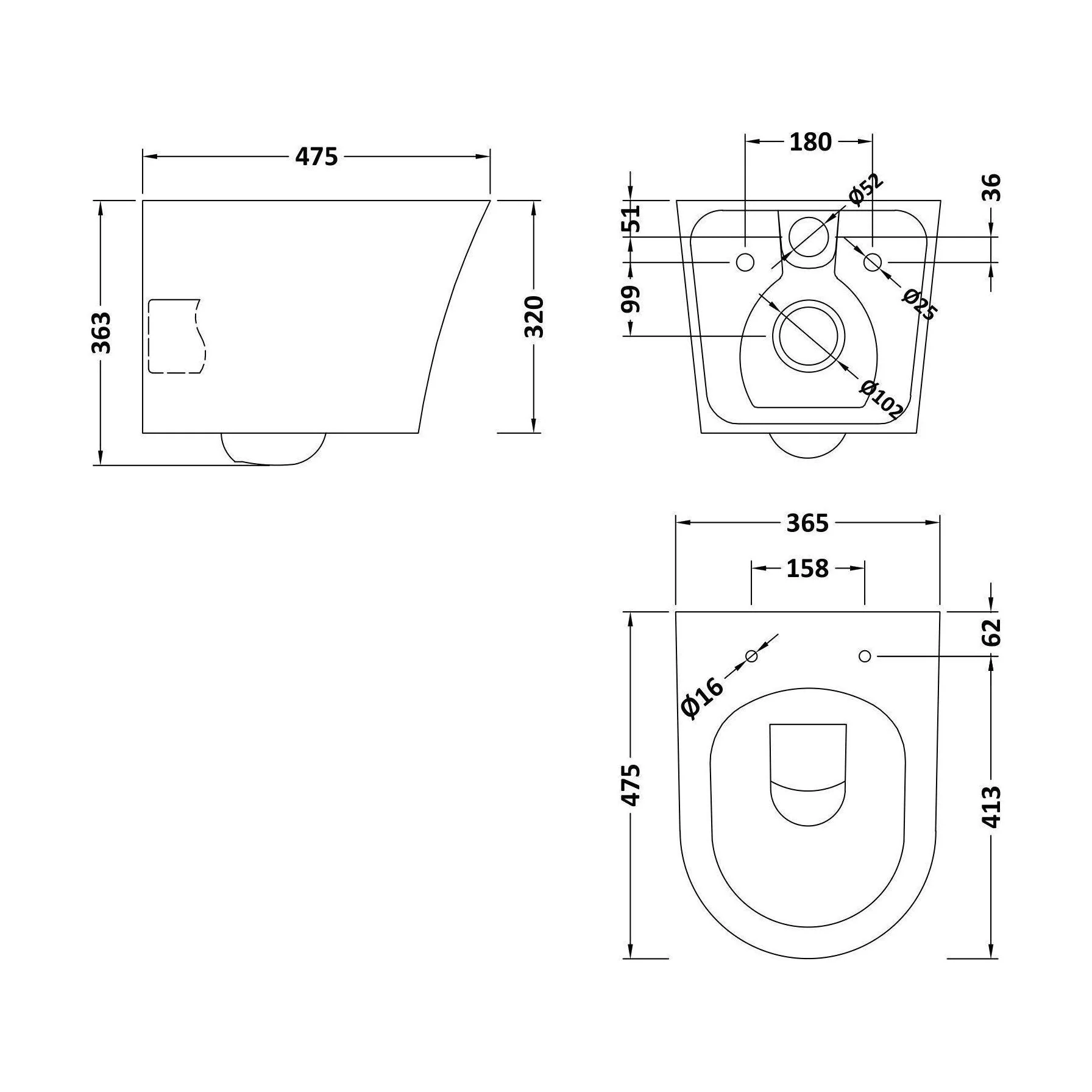 Baswich Contemporary Round Wall Hung Toilet Pan and Seat with Concealed Cistern and Flush Plate with Round Buttons - White - Image 2
