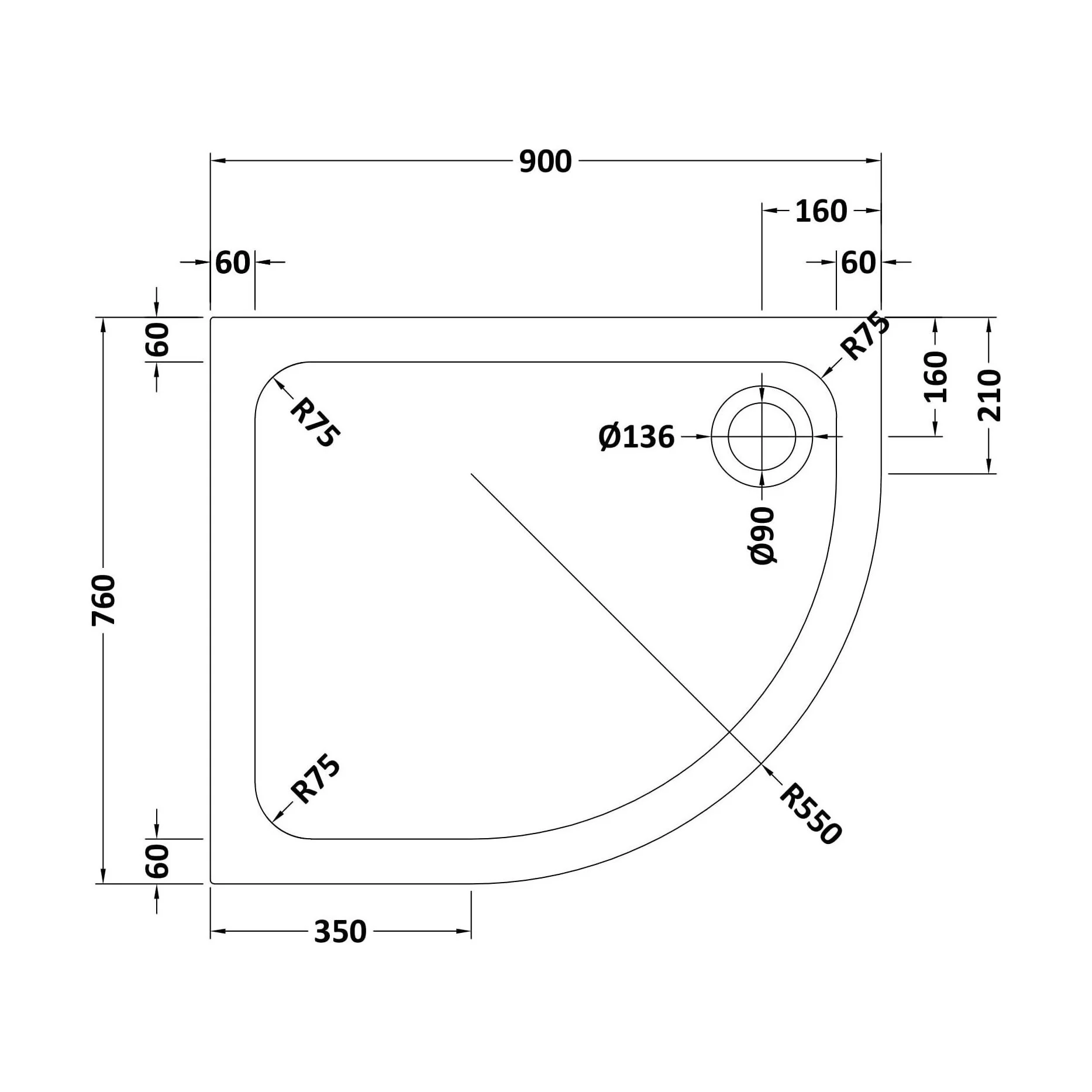 Bathroom Offset Quadrant Shower Tray, Anti-Slip - Choice of Size and Orientation - Image 16