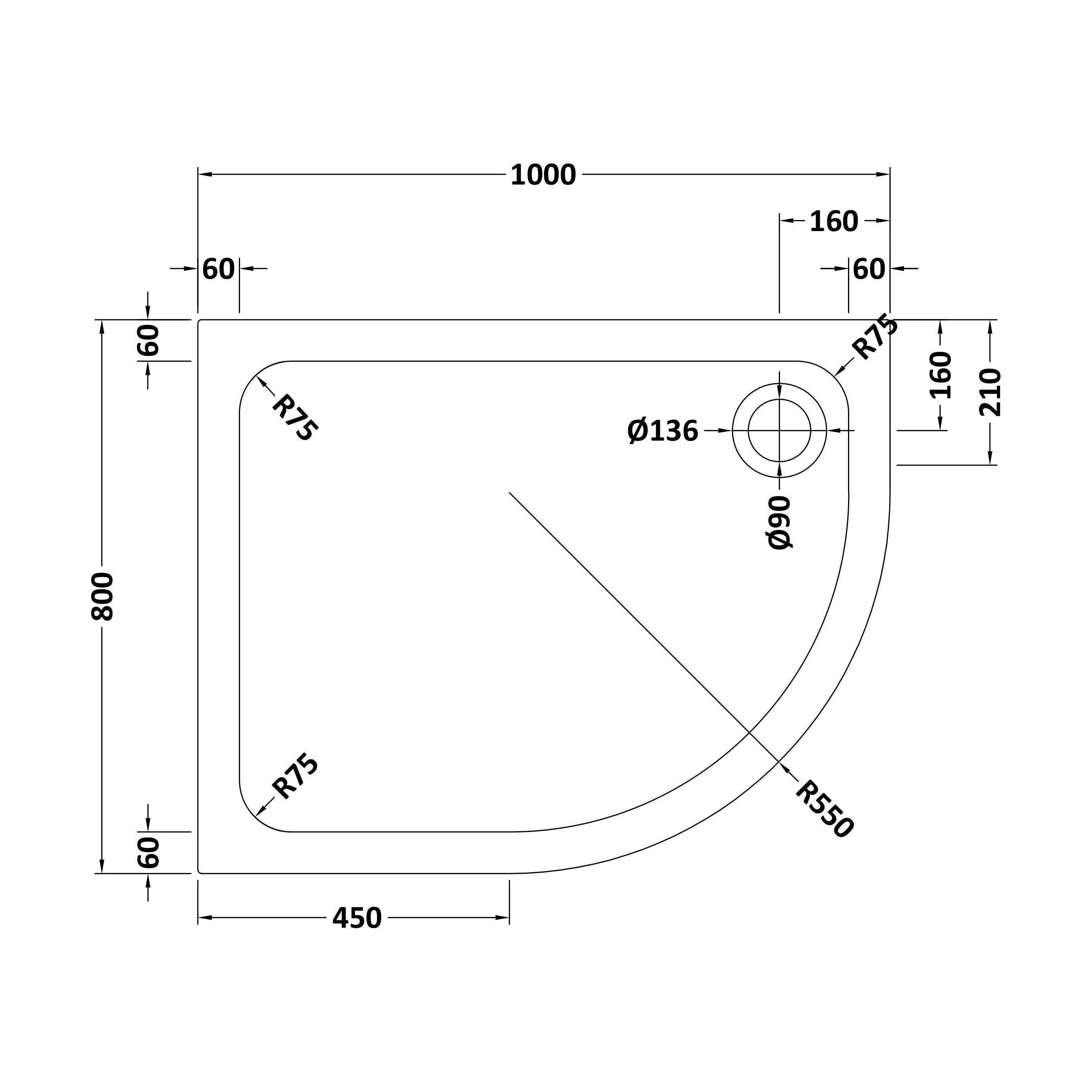Bathroom Offset Quadrant Shower Tray - Choice of Size and Orientation - Image 10