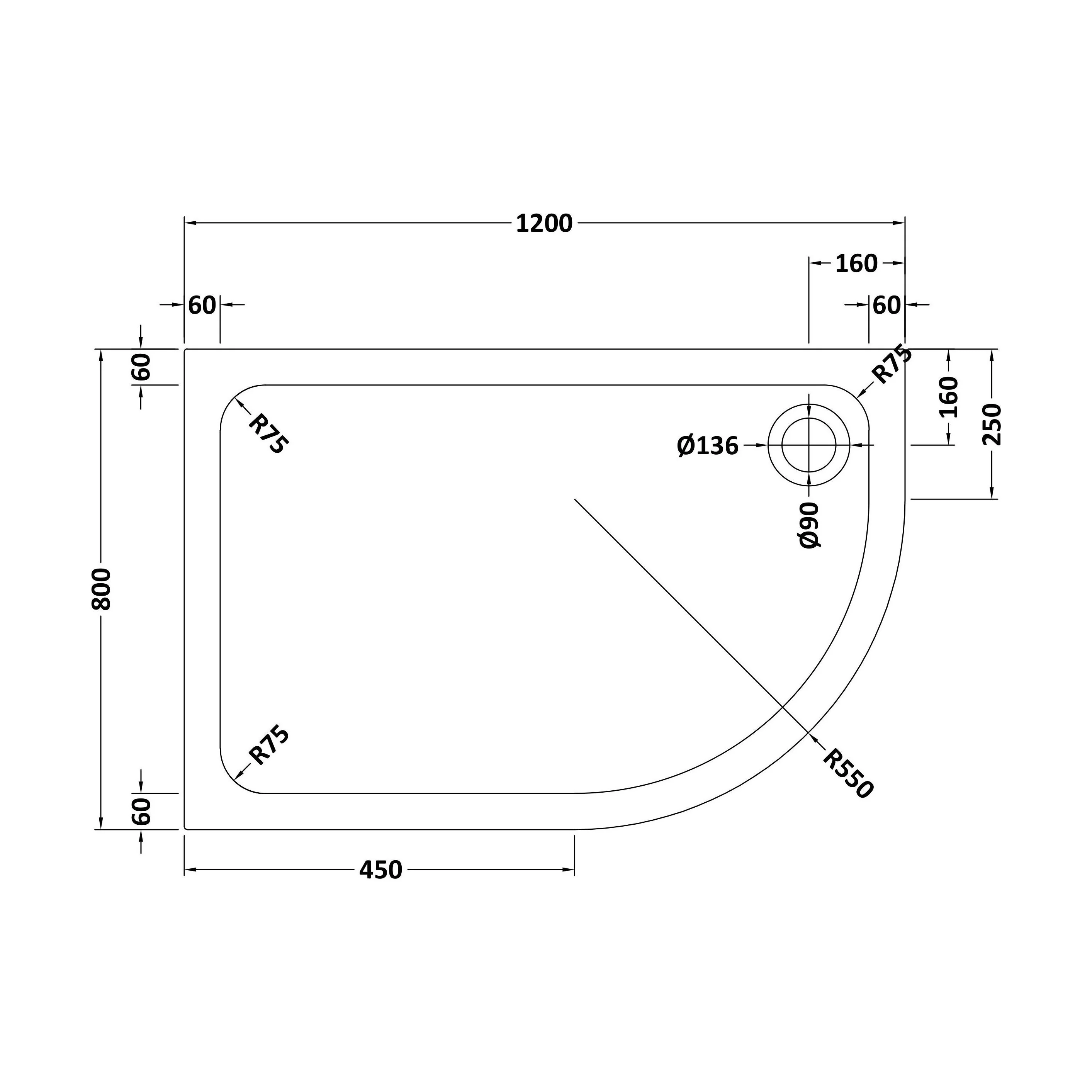 Bathroom Offset Quadrant Shower Tray - Choice of Size and Orientation - Image 12