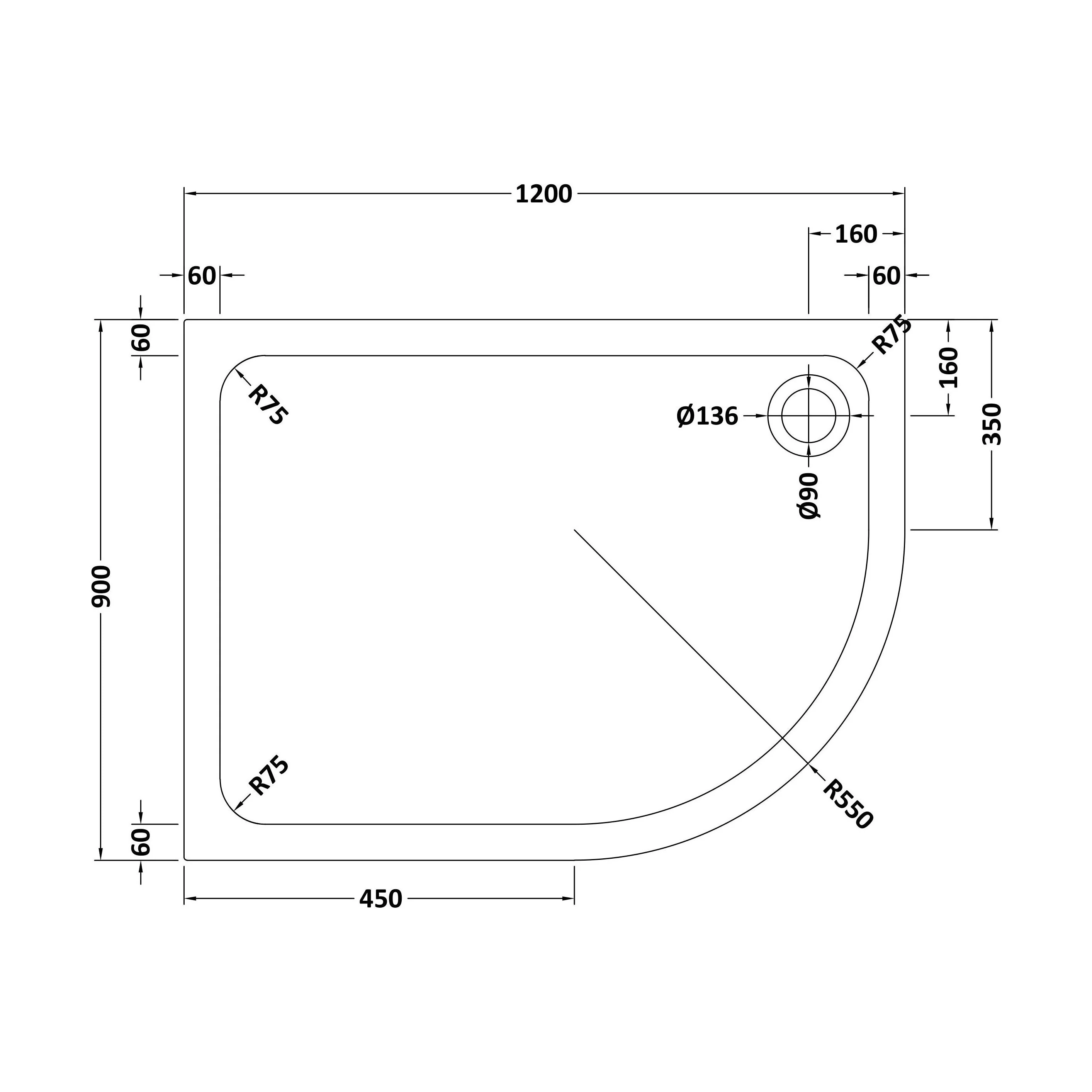 Bathroom Offset Quadrant Shower Tray - Choice of Size and Orientation - Image 14