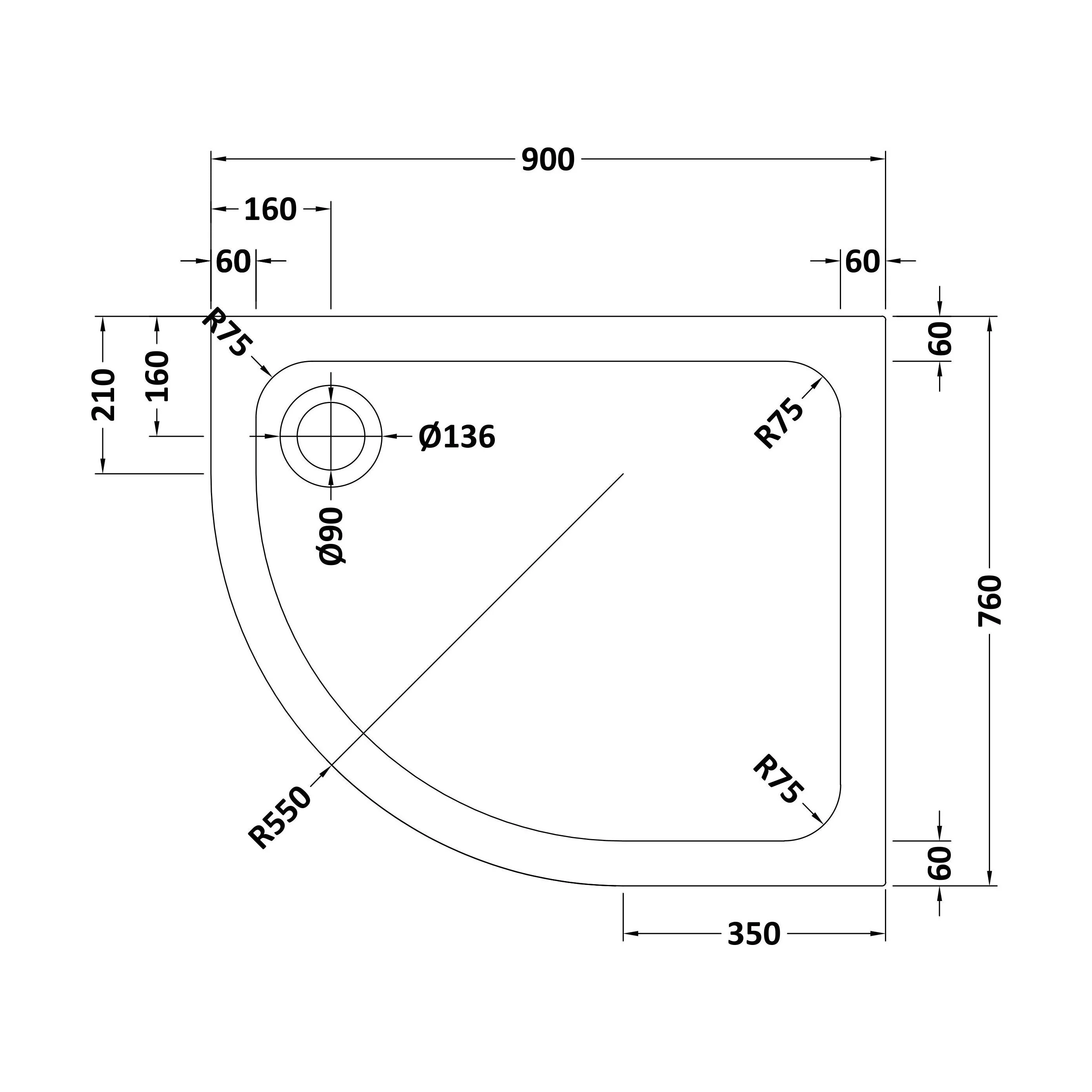 Bathroom Offset Quadrant Shower Tray - Choice of Size and Orientation - Image 15