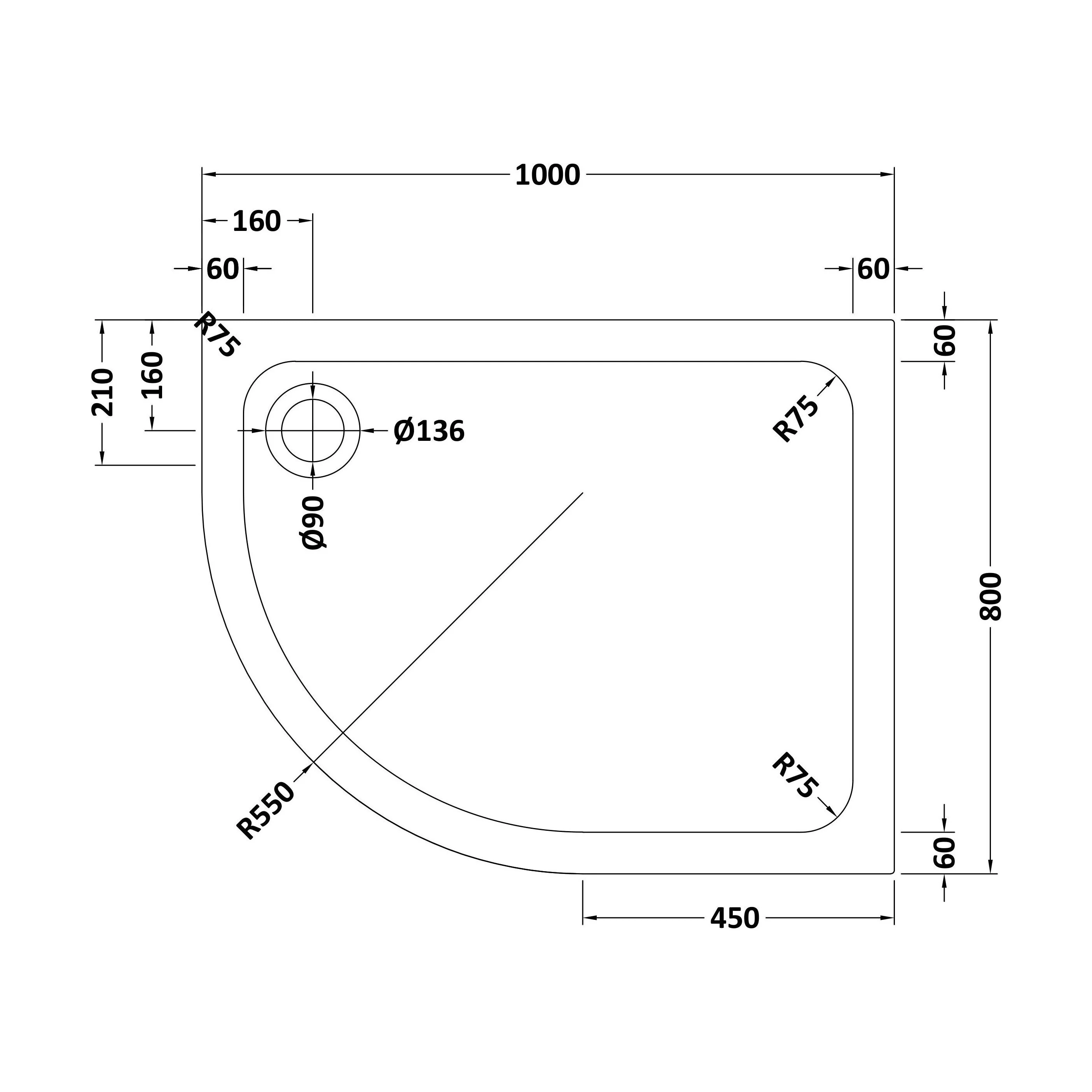 Bathroom Offset Quadrant Shower Tray - Choice of Size and Orientation - Image 9