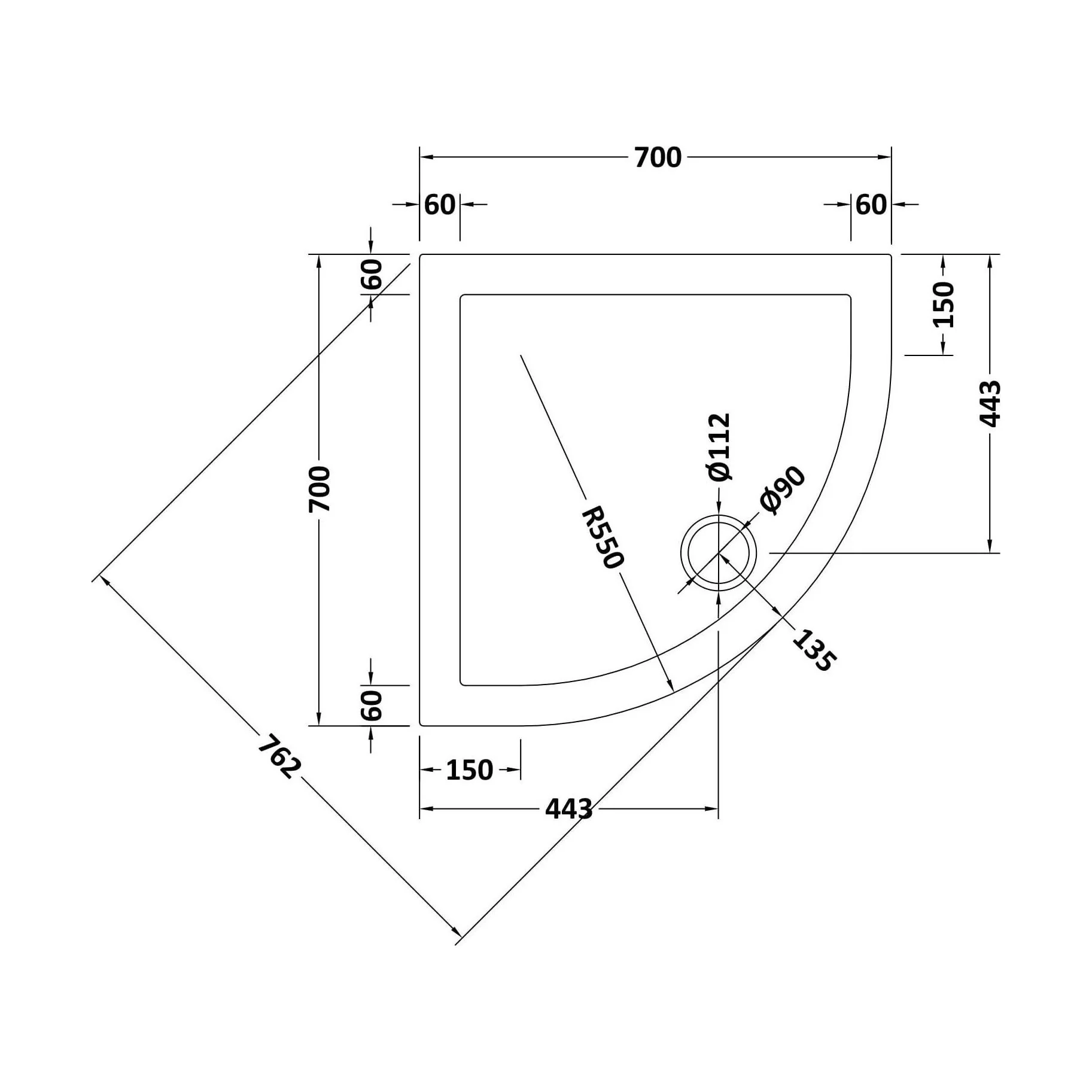 Balterley Shower Tray Quadrant, 40mm Profile Design - Choice of Size and Colour - Image 32