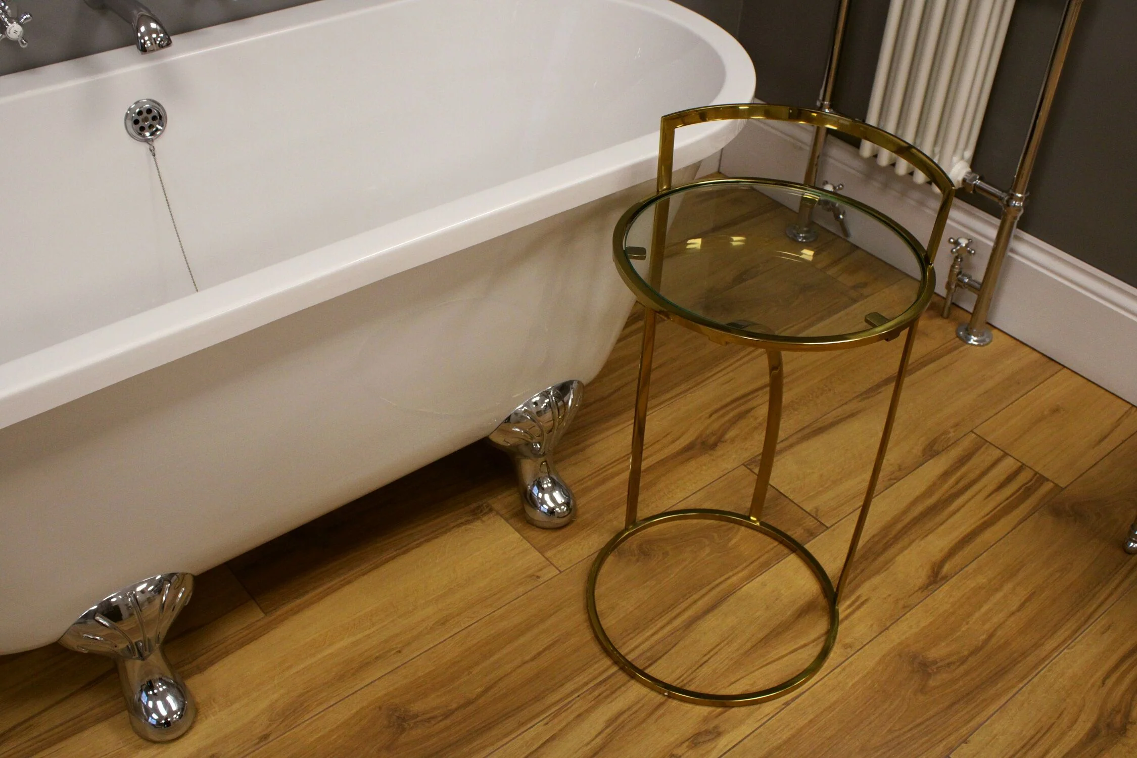 Nouveau Round Coffee Table with Glass Top, 710mm x 380mm - Brass/Glass - Balterley - Image 2