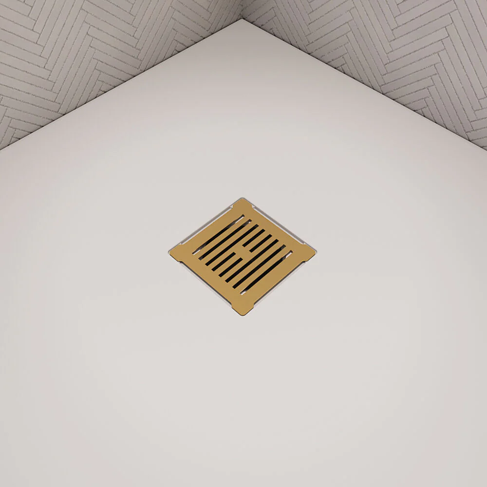 Balterley Resin Slimline Shower Tray Grill Waste with Trap & Top, Fast Flow Design - Brushed Brass/White - Image 2