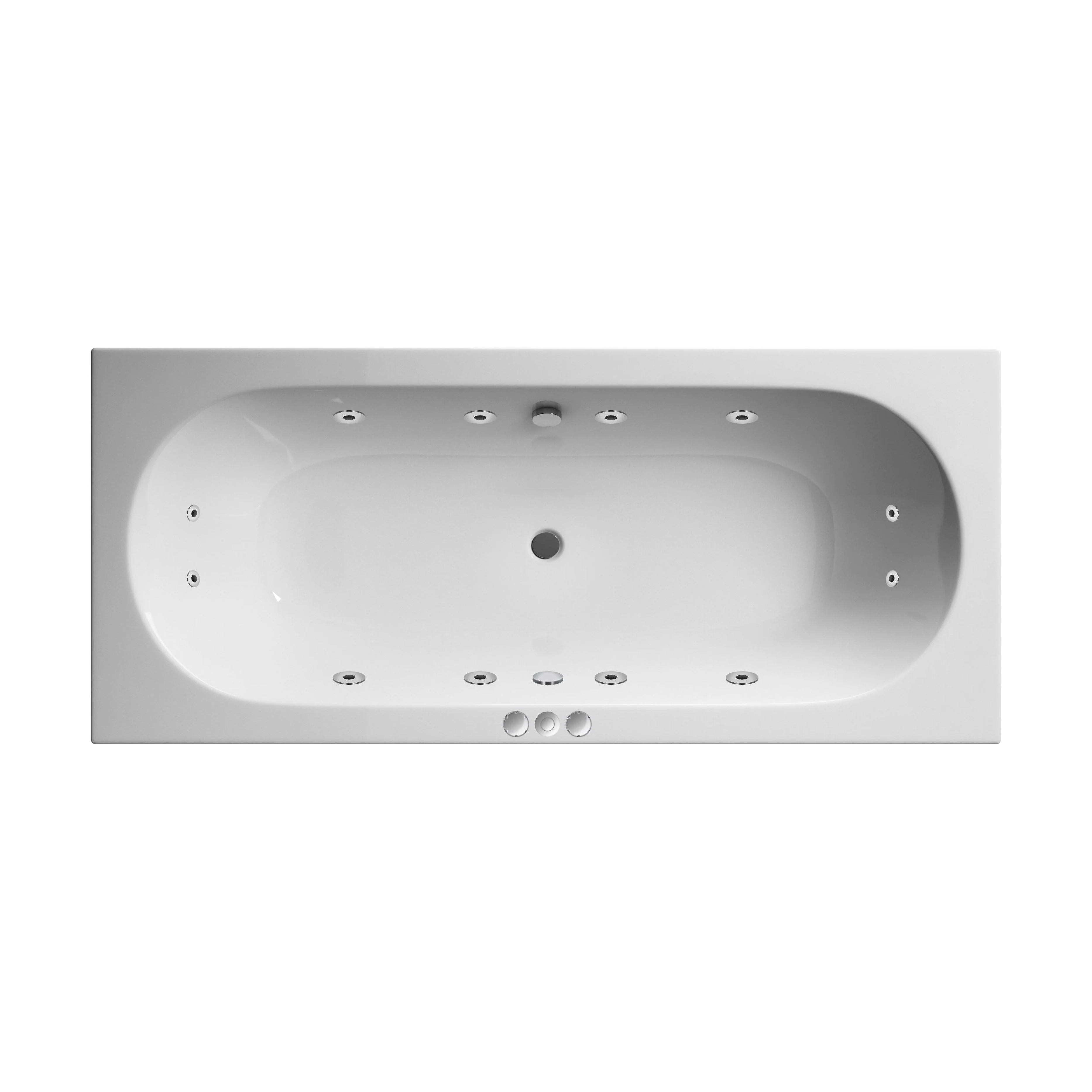 Balterley Modern Round Double Ended Whirlpool Bath with 12 Chrome Jets and Leg Set, 1800 x 800mm
