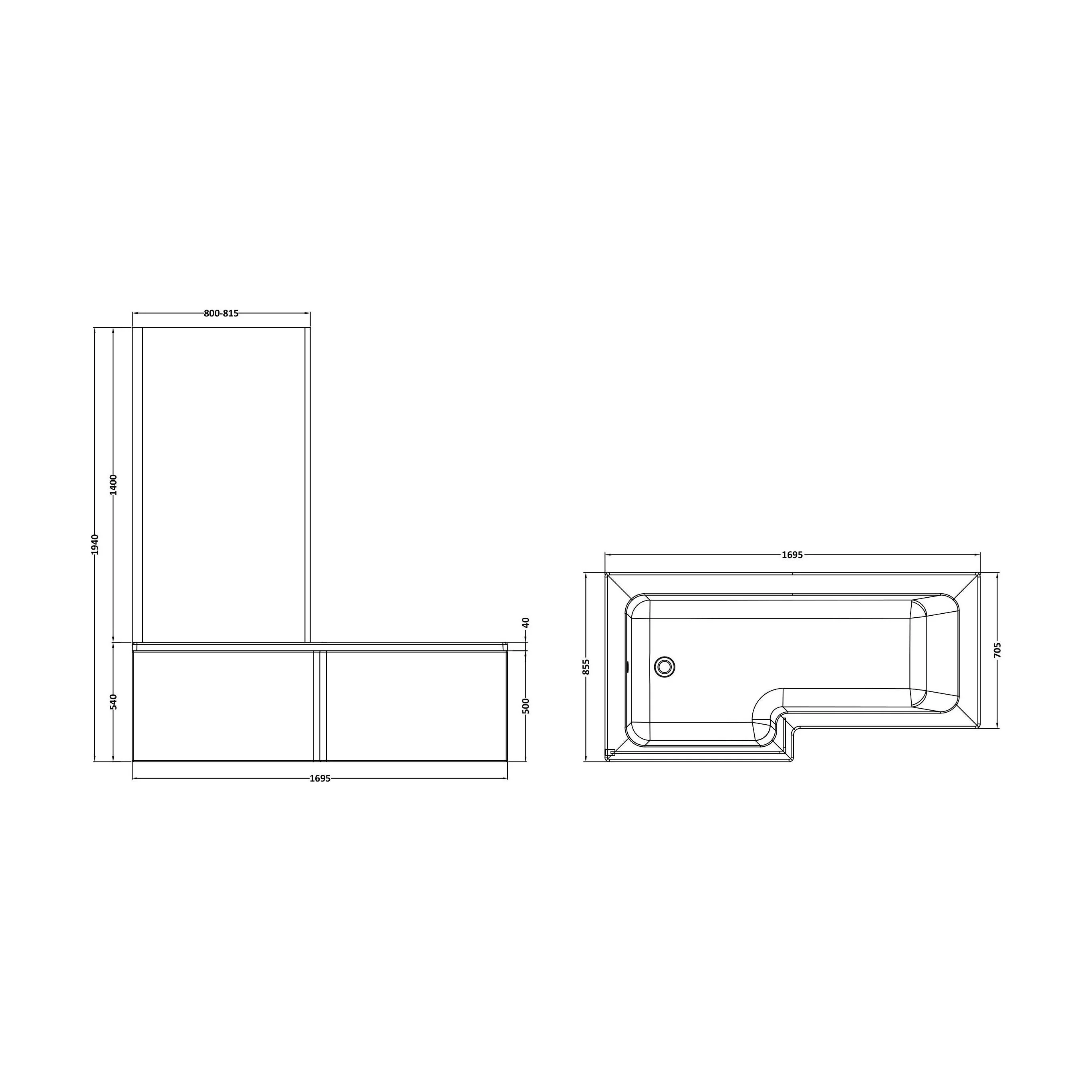 Balterley 1700 mm Left Hand L Shape Square Shower Bath with Glass Screen & Matching Front Panel Modern White Design - Image 5
