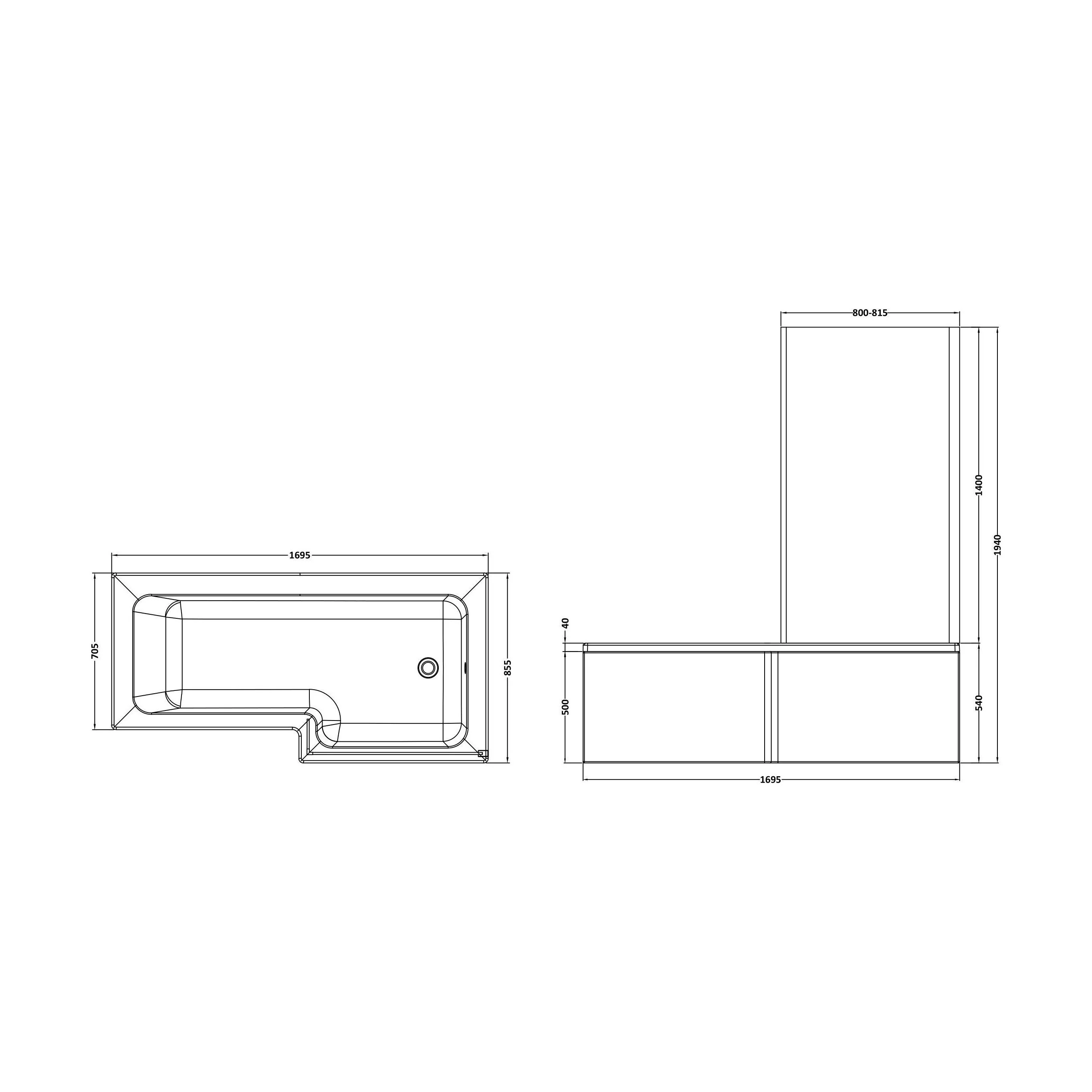Balterley 1700 mm Right Hand L Shape Square Shower Bath with Glass Screen & Matching Front Panel Modern White Design - Image 5