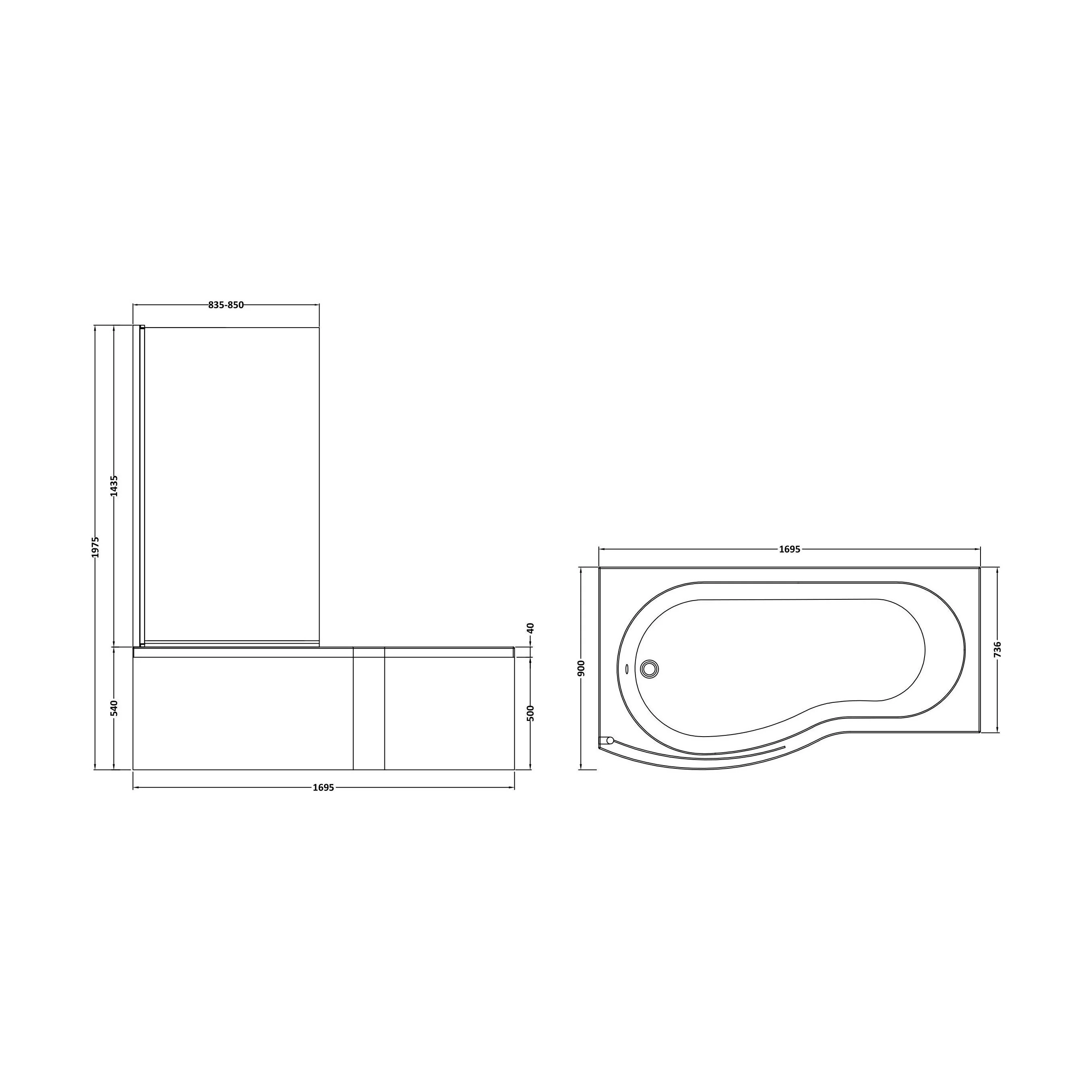 Balterley 1700 mm Left Hand B Shape Shower Bath Bundle & Tub, Curved 6 mm Safety Glass Screen & Matching Front Panel, Gloss White - Image 5