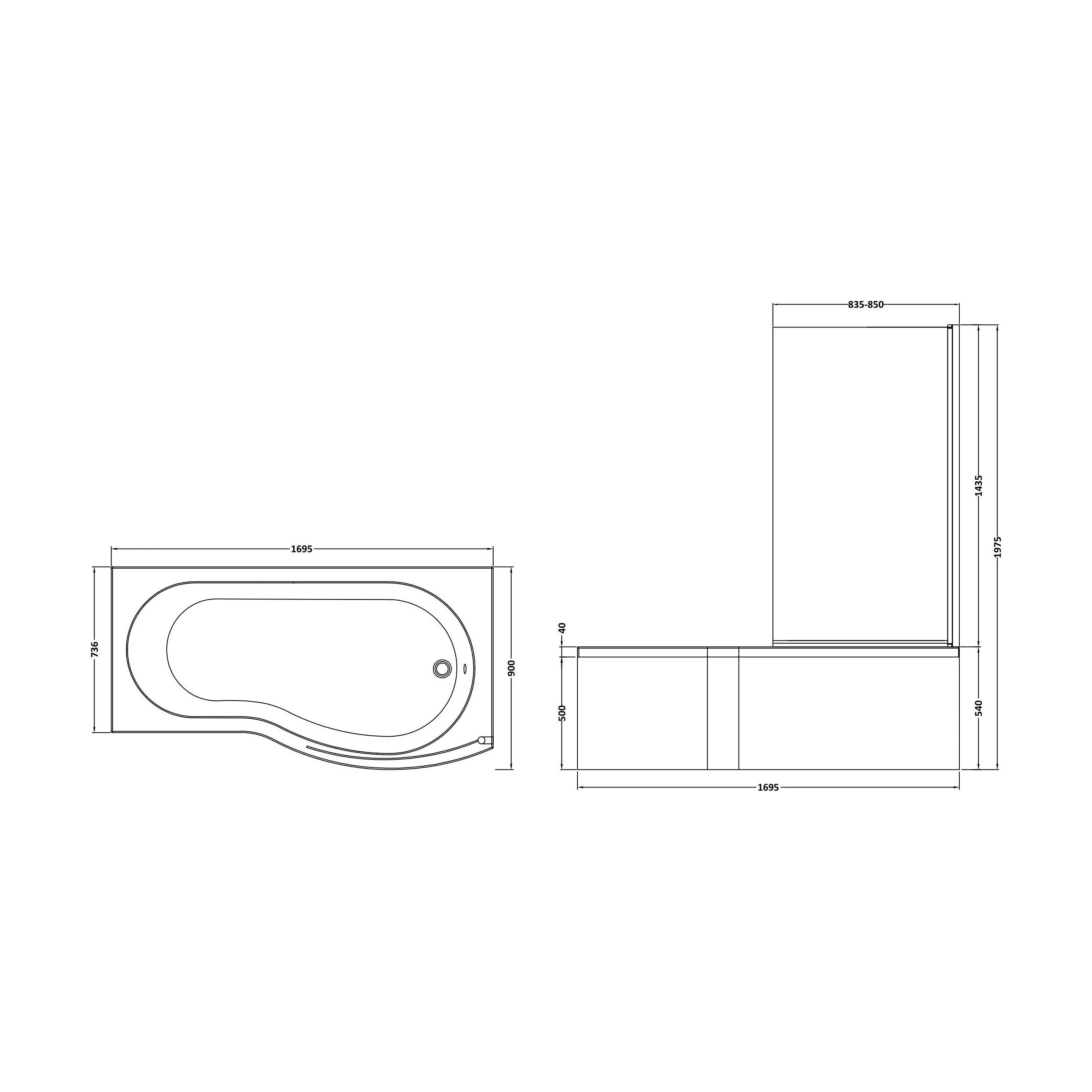 Balterley 1700 mm Right Hand B Shape Shower Bath Bundle & Tub, Curved 6 mm Safety Glass Screen & Matching Front Panel, Gloss White - Image 5