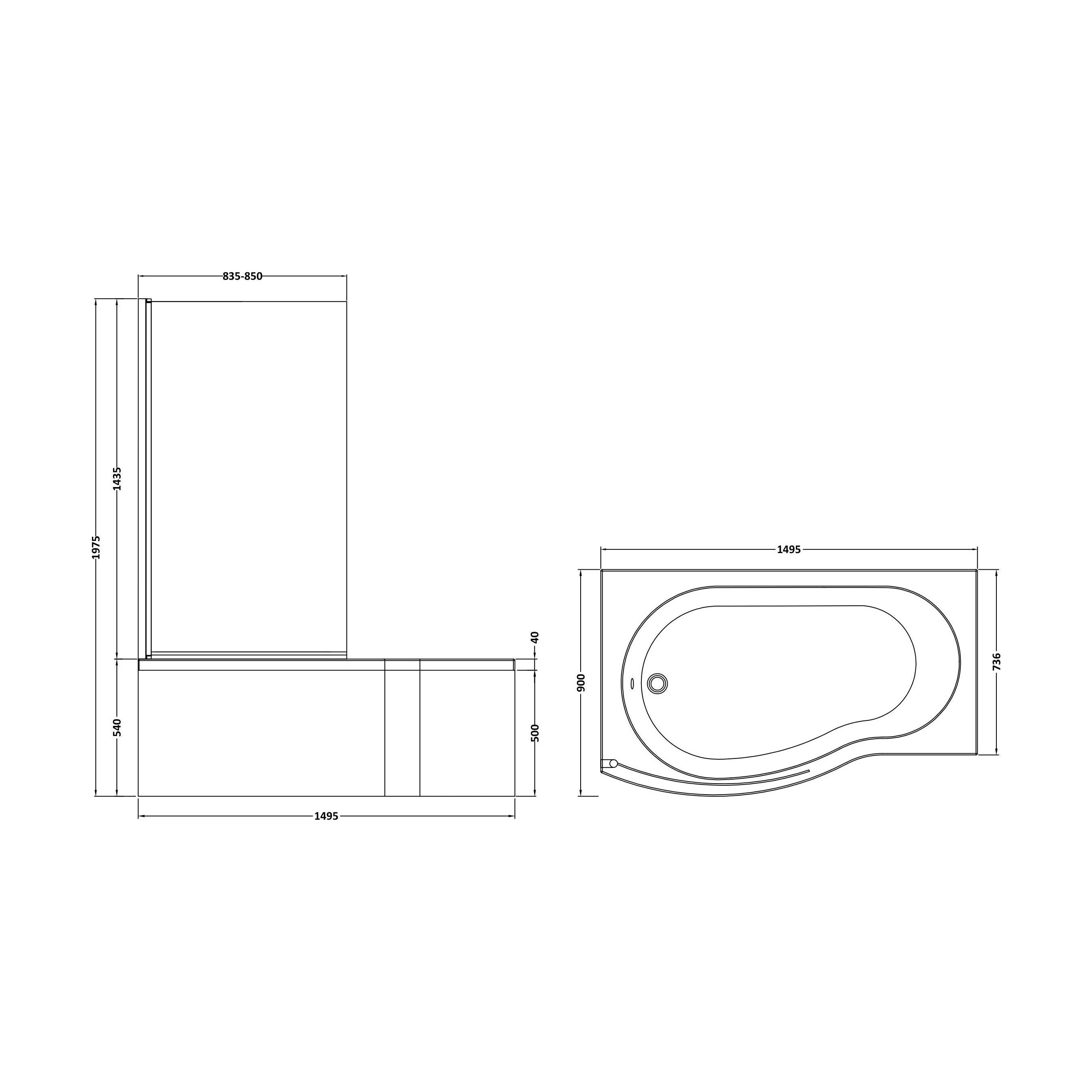 Balterley 1500 mm Left Hand B Shape Shower Bath Bundle & Tub, Curved 6 mm Safety Glass Screen & Matching Front Panel, Gloss White - Image 5