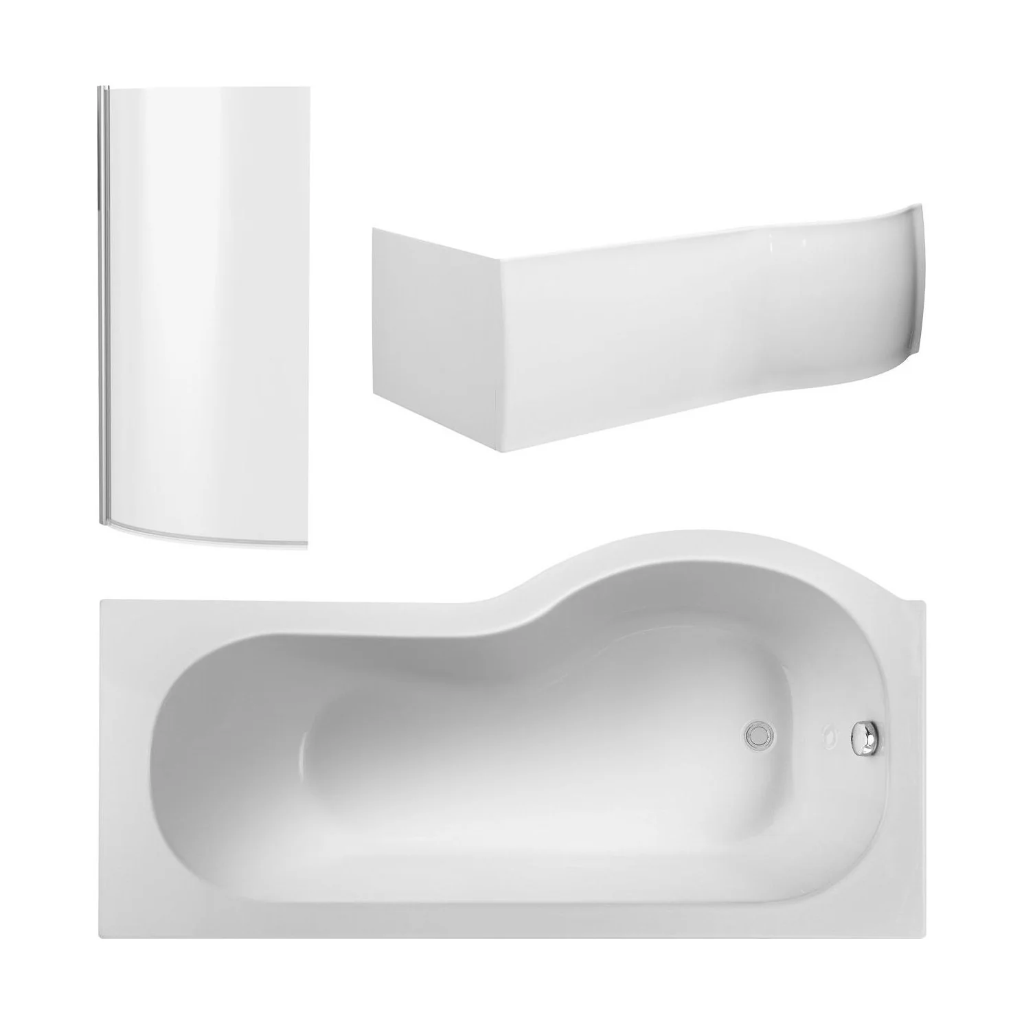 Balterley 1500 mm Left Hand P Shape Square Shower Bath with Glass Screen & Matching Front Panel Modern White Design