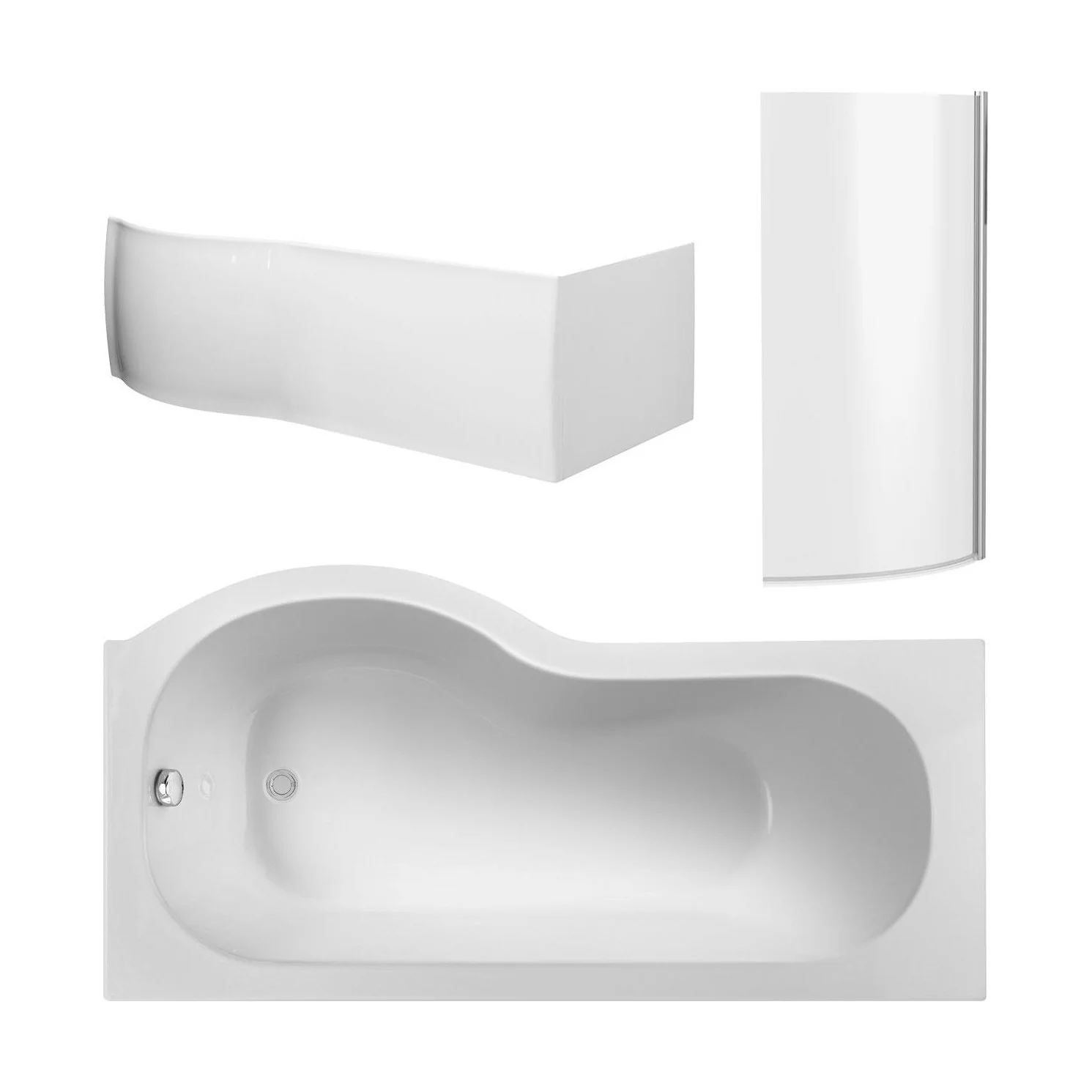 Balterley 1500 mm Right Hand P Shape Square Shower Bath with Glass Screen & Matching Front Panel Modern White Design