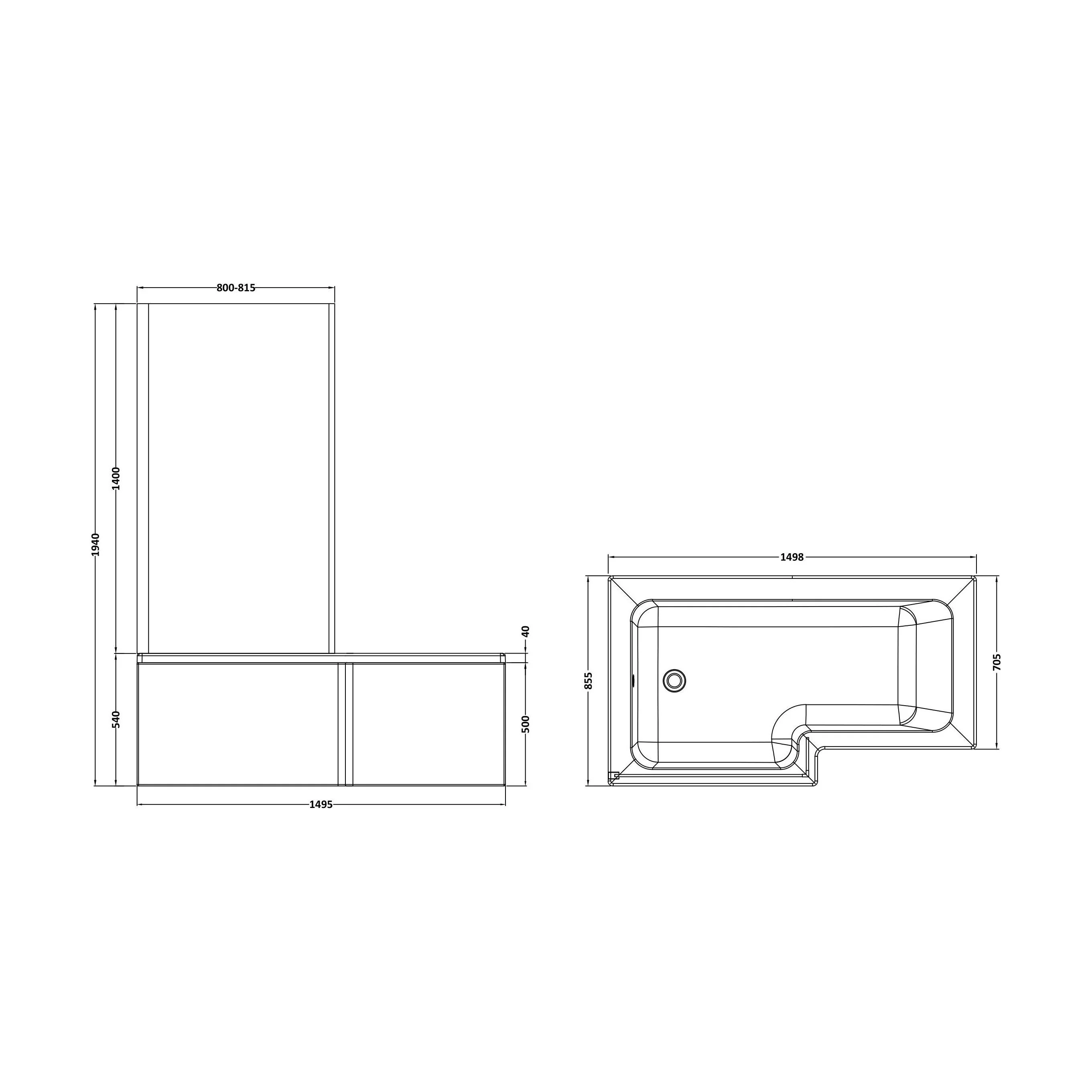 Balterley 1500 mm Left Hand L Shape Shower Bath Bundle & Tub, Curved 6 mm Safety Glass Screen & Matching Front Panel, Gloss White - Image 5