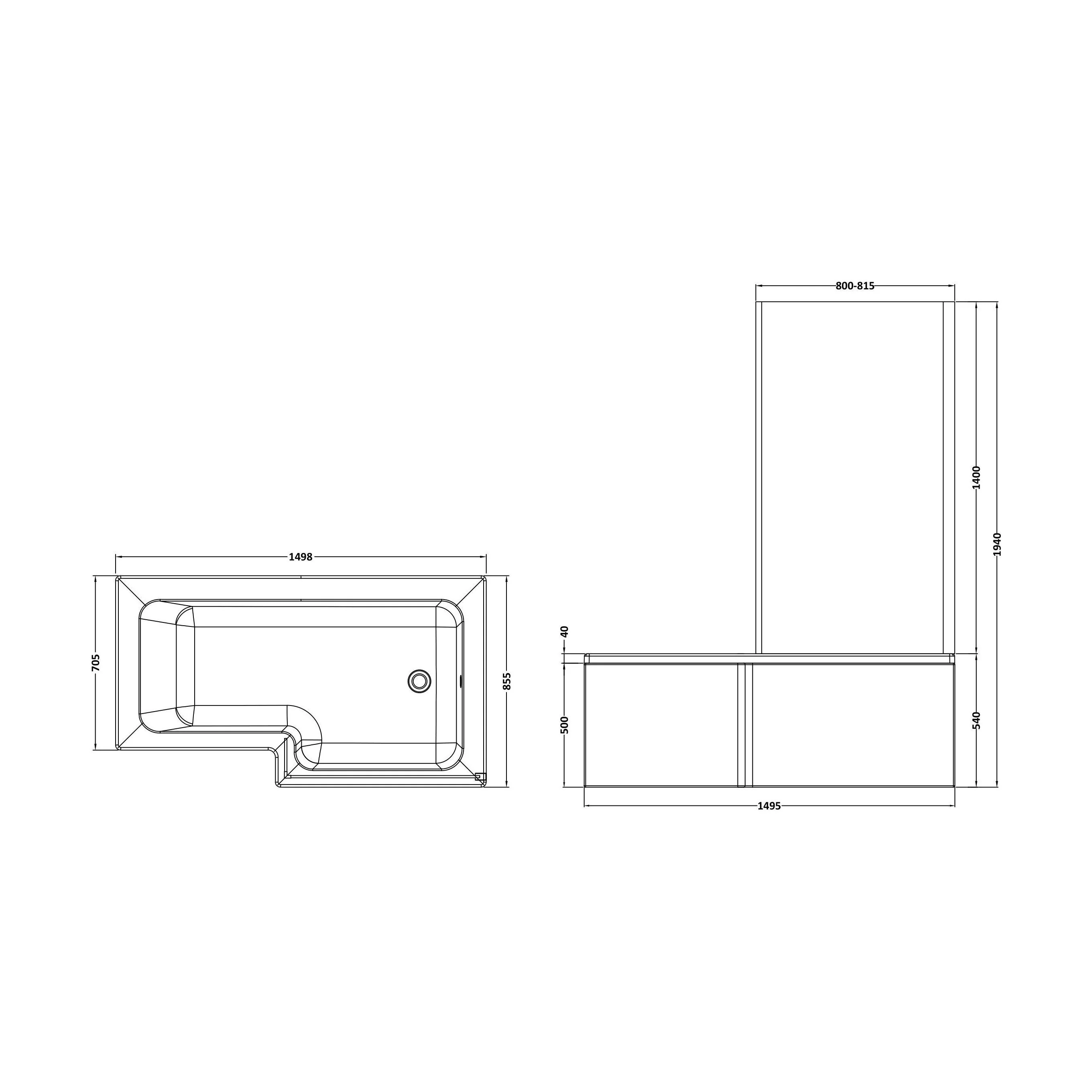 Balterley 1500 mm Right Hand L Shape Shower Bath Bundle & Tub, Curved 6 mm Safety Glass Screen & Matching Front Panel, Gloss White - Image 5