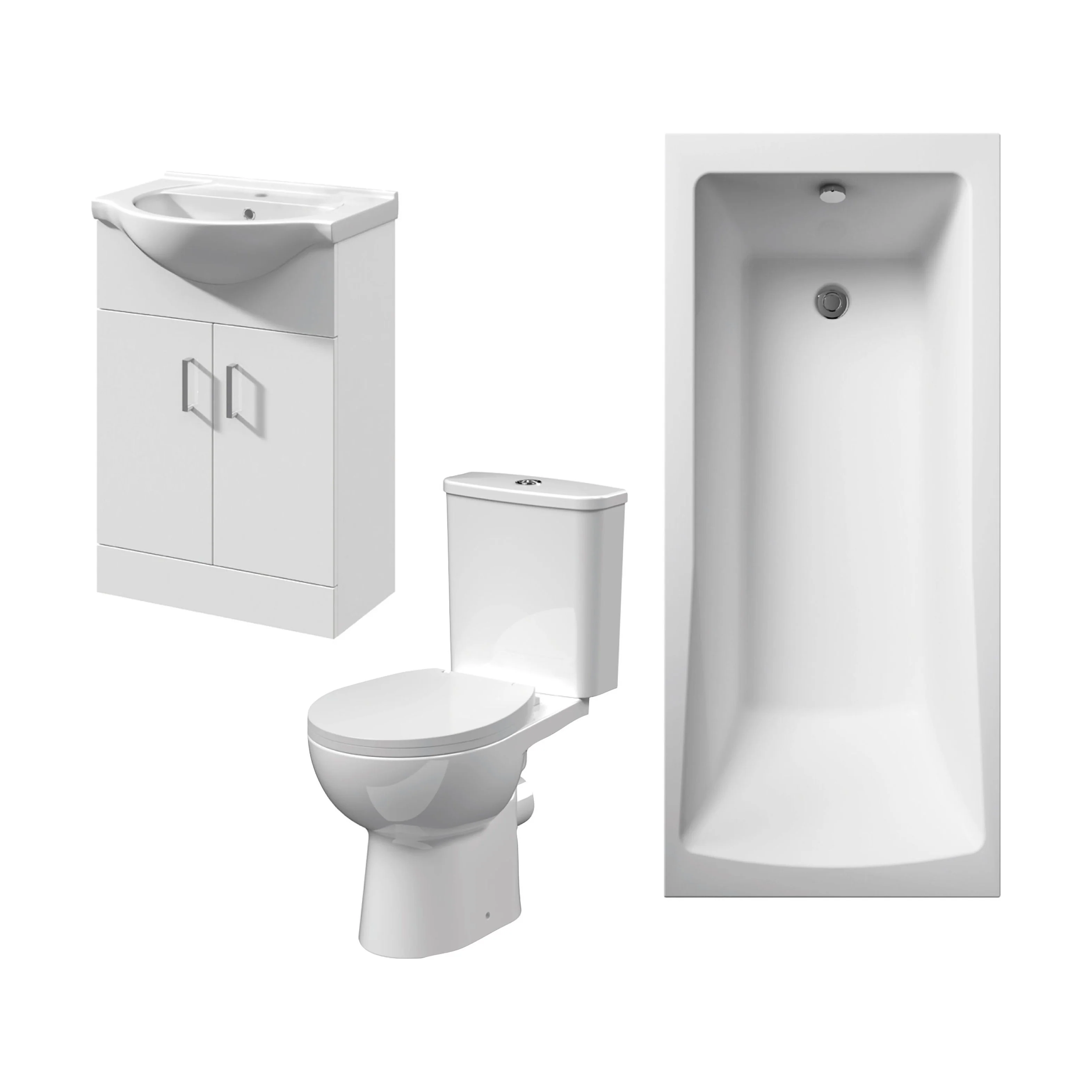 1700mm Bathroom Suite with Square Single Ended Bath Tub, Front Panel, 550mm Vanity Basin Unit and Toilet and Seat - Gloss White - Image 2
