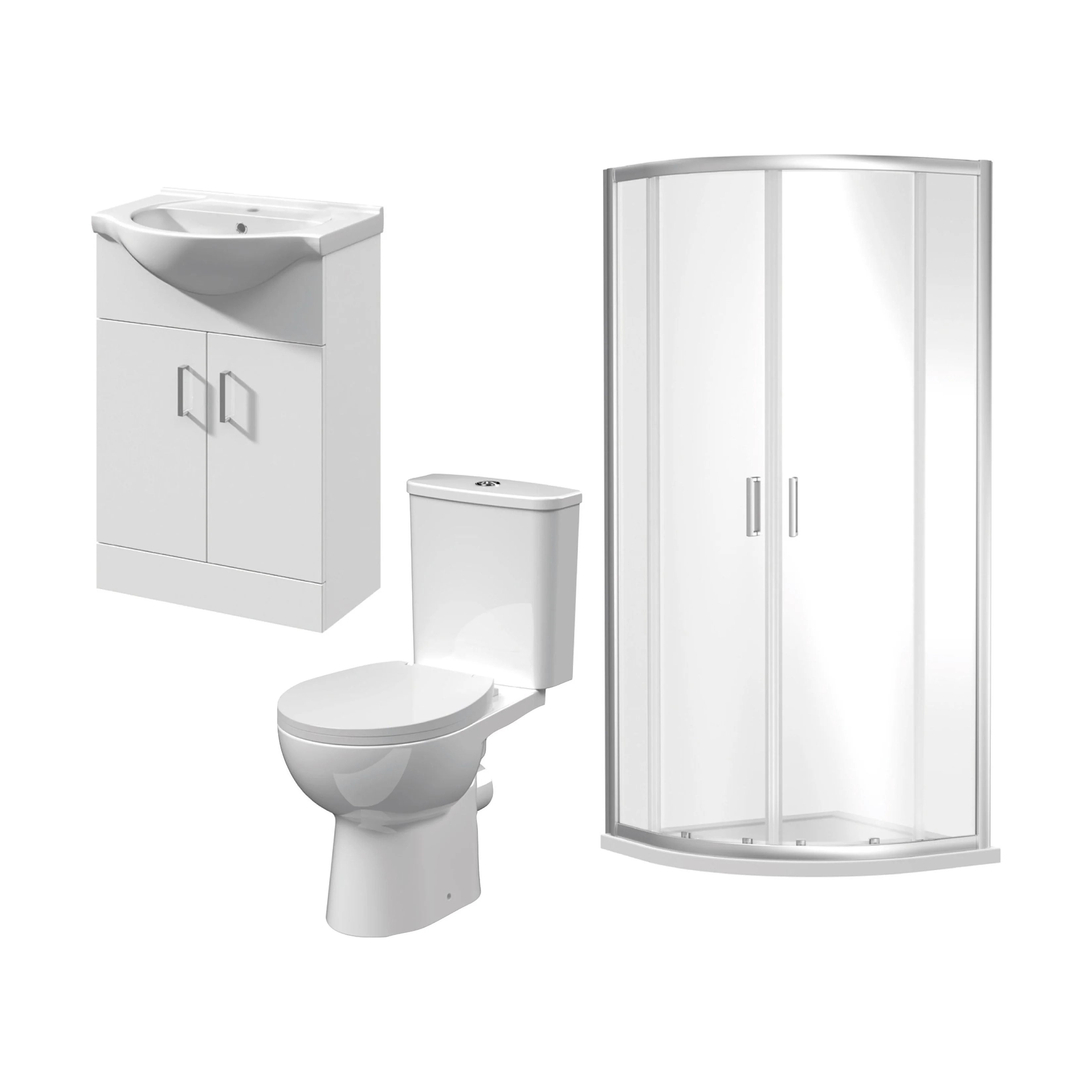 900mm Quadrant Shower Enclosure Suite with Shower Enclosure, Shower Tray, Waste, Vanity Basin Unit, Toilet and Seat - Chrome/White - Image 2