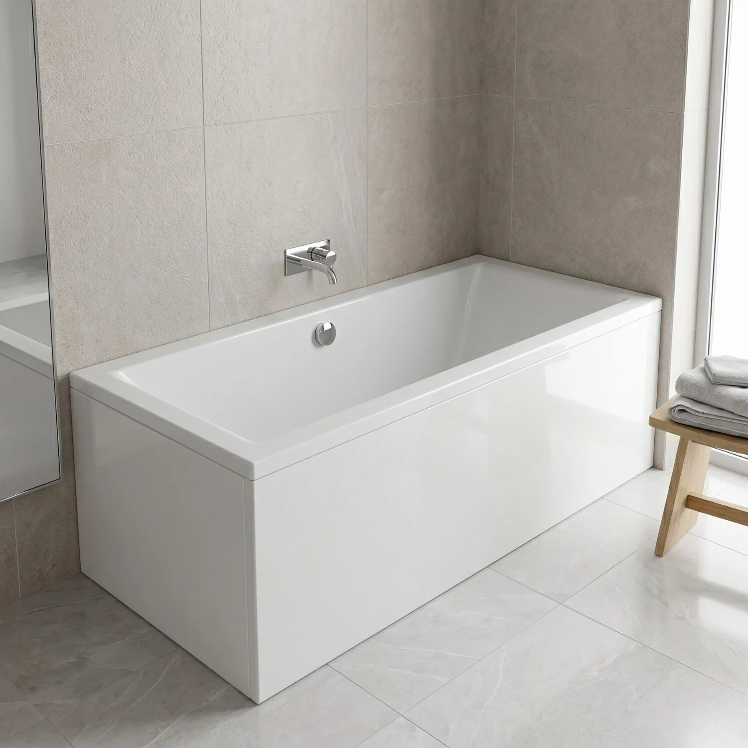 Balterley Modern Double Ended Straight Shower Bath, 1700mm x 700mm (Tap, Waste and Panel Not Included) - White