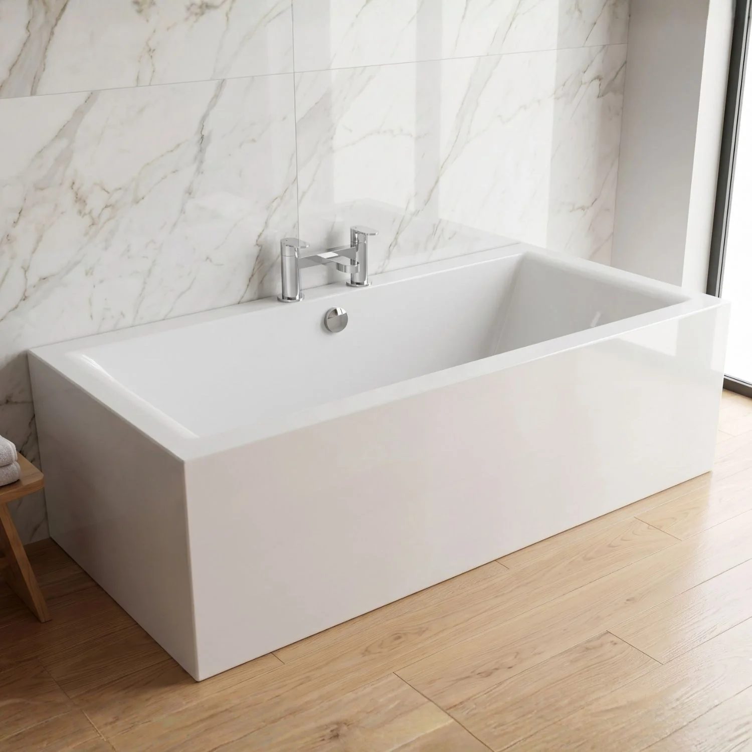 Balterley Modern Double Ended Straight Shower Bath, 1700mm x 700mm (Tap, Waste and Panel Not Included) - White - Image 2
