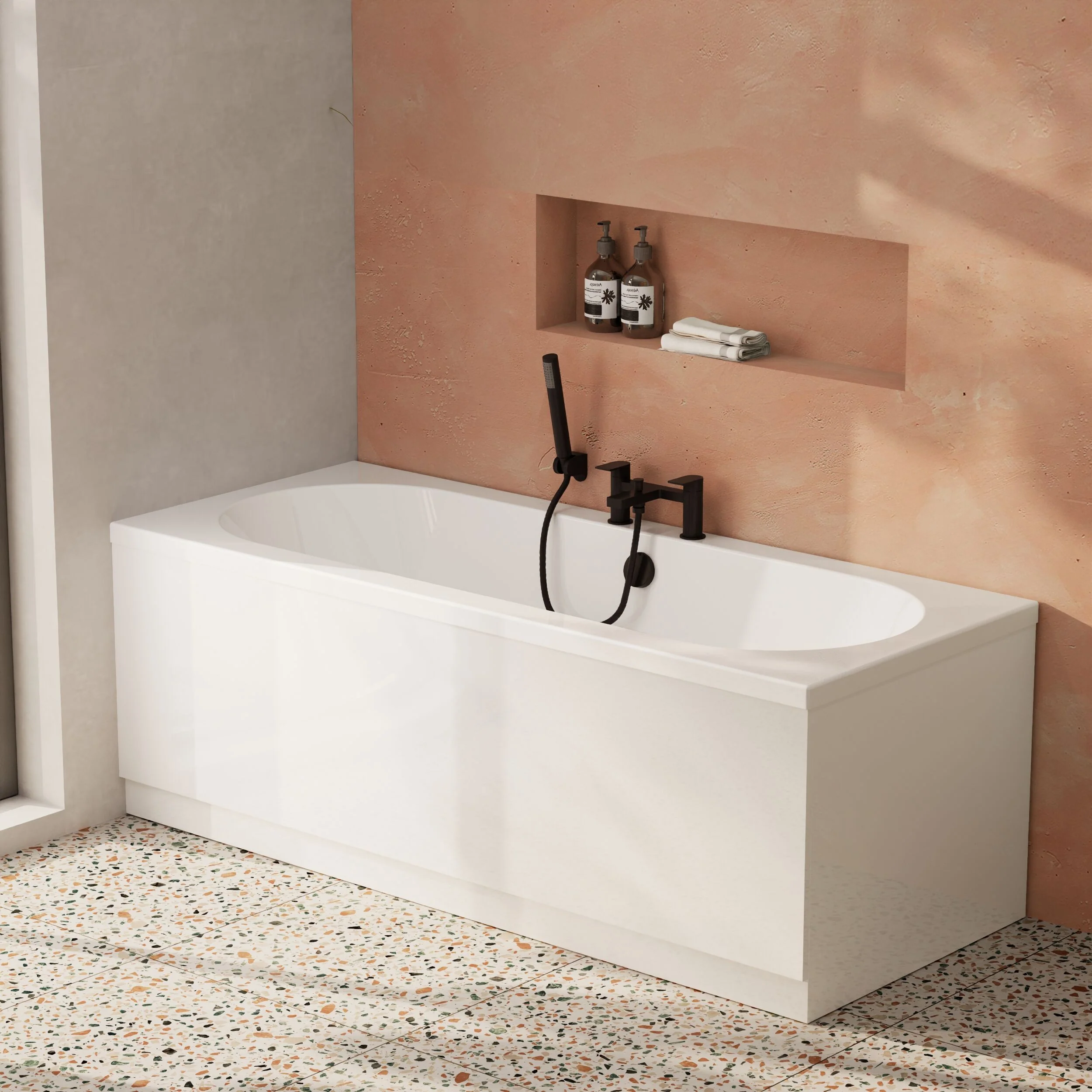 Balterley Modern Double Ended Straight Shower Bath with Leg Set, 1700mm x 700mm (Tap, Waste and Panel Not Included) - White - Image 6