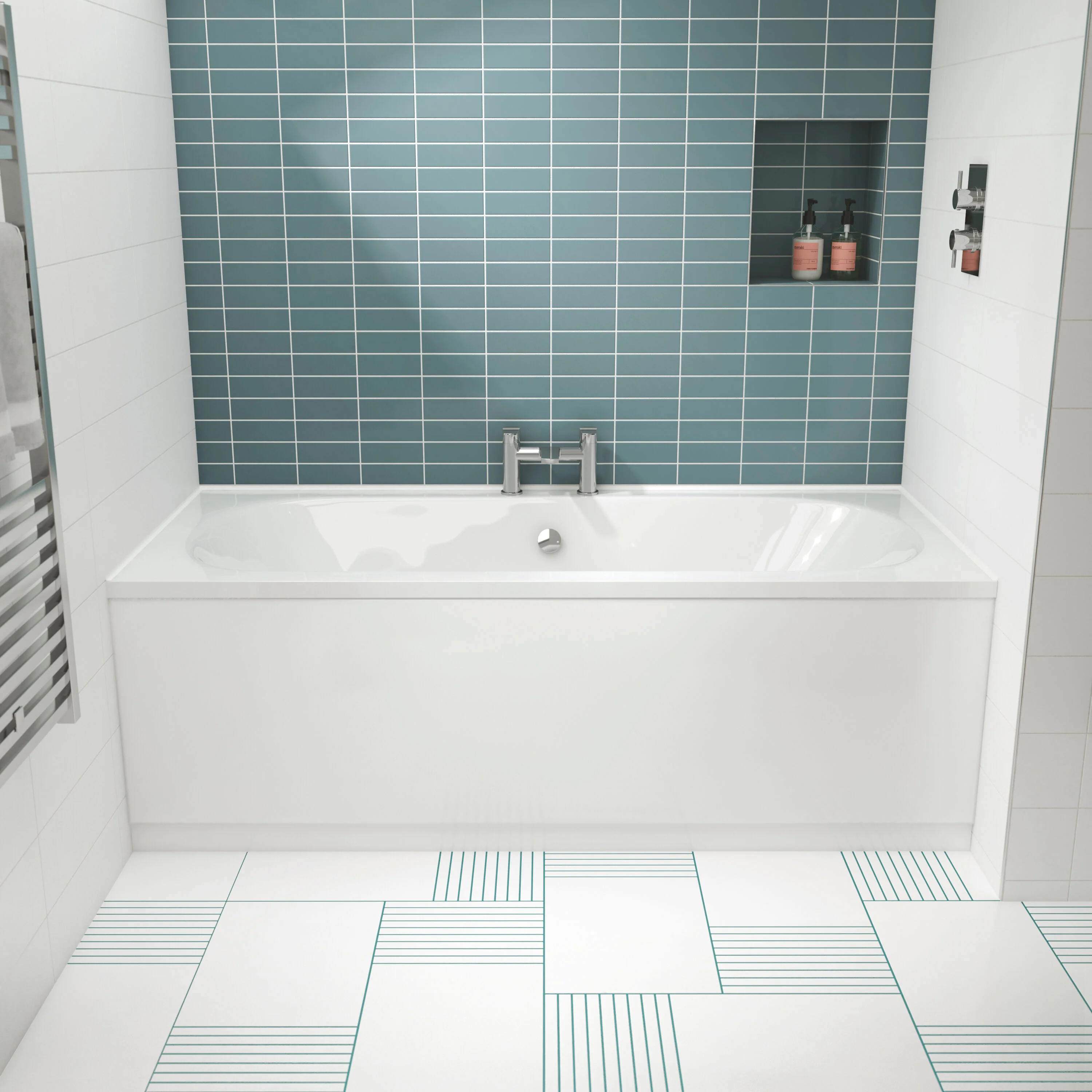 Balterley Modern Double Ended Straight Shower Bath with Leg Set, 1700mm x 750mm (Tap, Waste and Panel Not Included) - White - Image 2