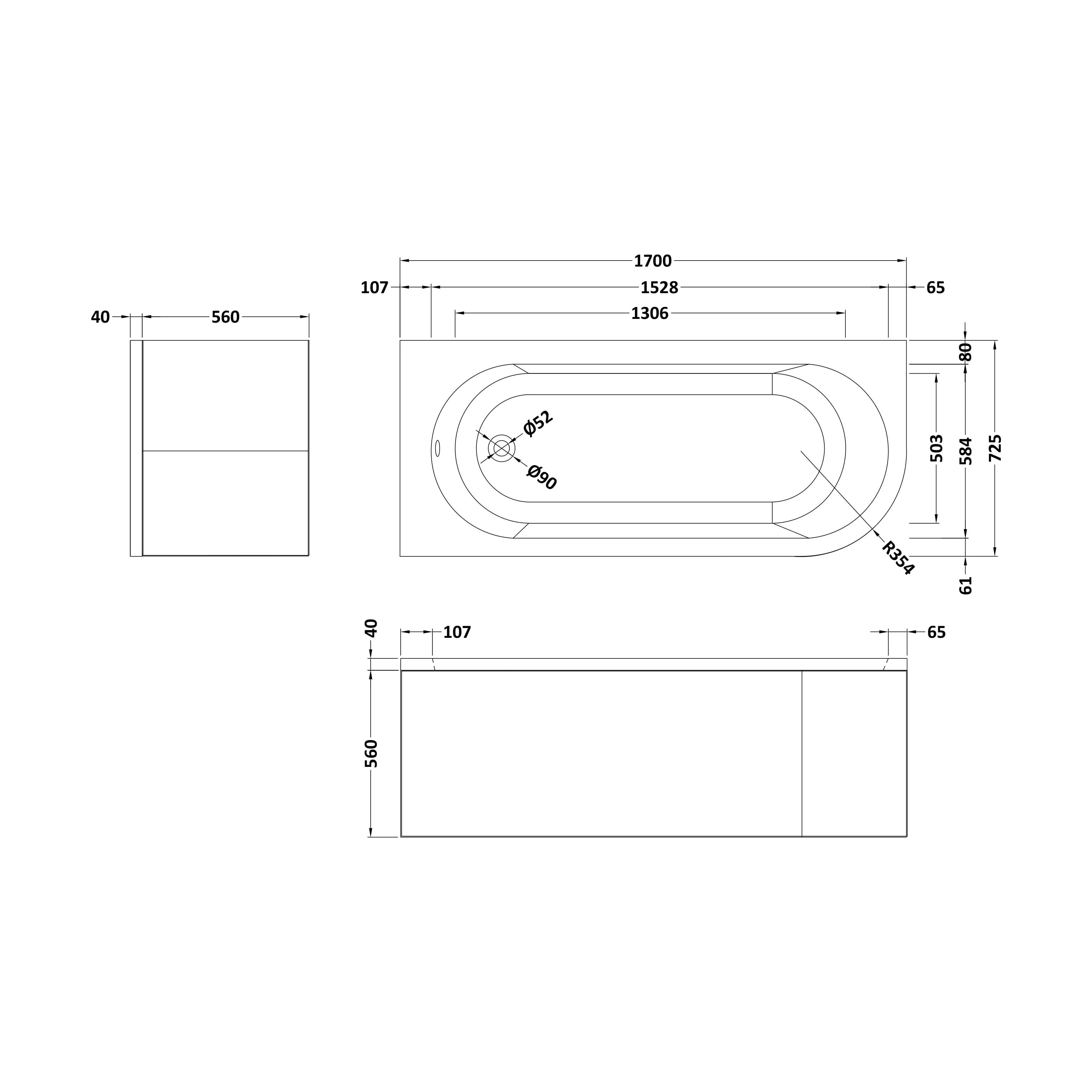 Kingsley Left Hand Back to Wall Corner J Shaped Bath Tub and Panel - 1700mm - Balterley - Image 2