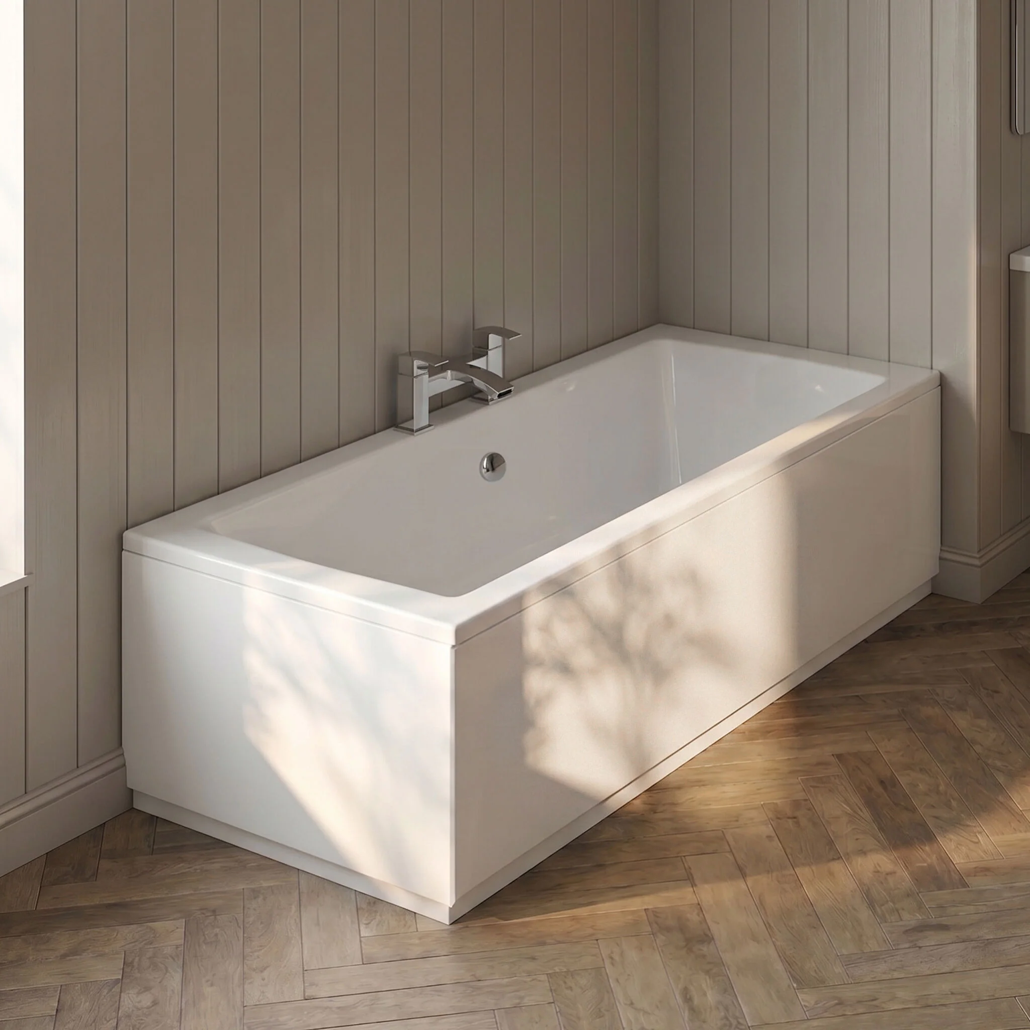700mm Straight Reversible Bath End Panel & Plinth - Satin White