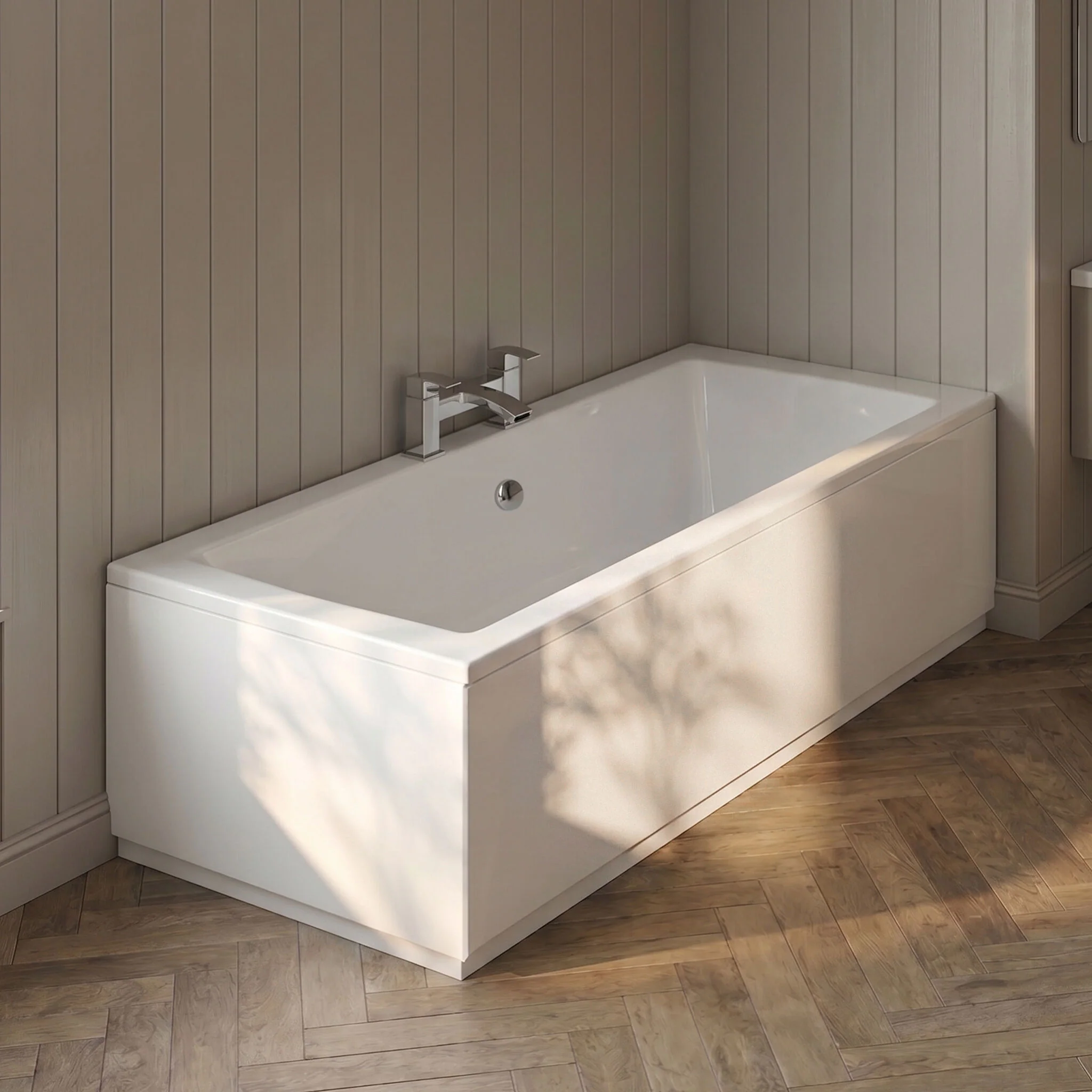 750mm Straight Reversible Bath End Panel & Plinth - Satin White